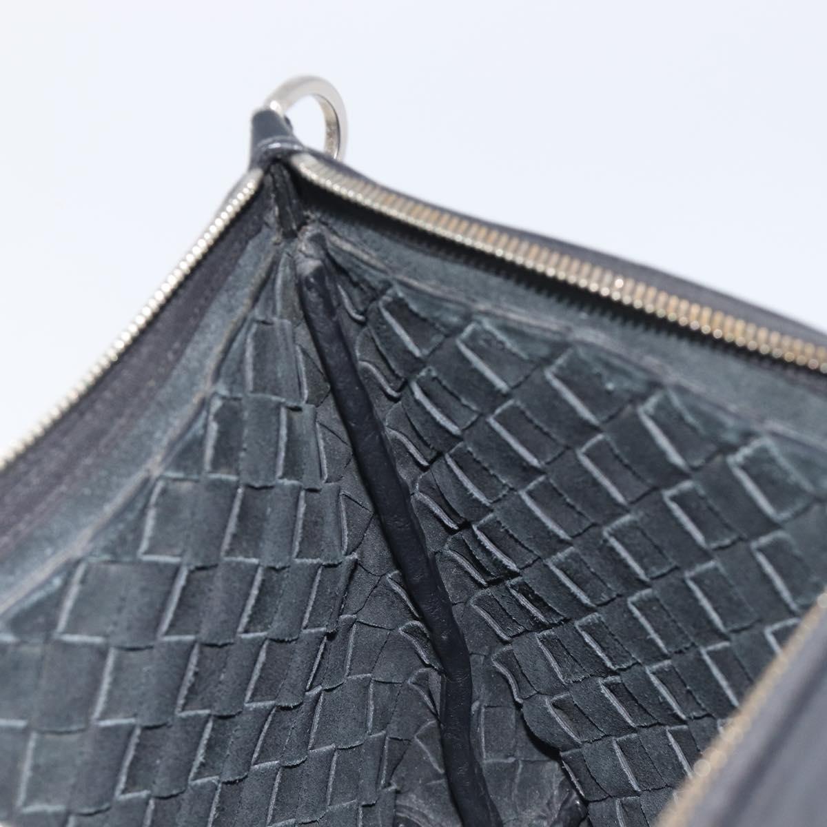 Bottega Veneta INTRECCIATO Clutch Bag Leather Black Silver Auth 209228