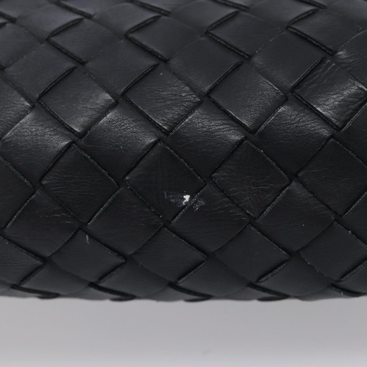 Bottega Veneta INTRECCIATO Clutch Bag Leather Black Silver Auth 209228