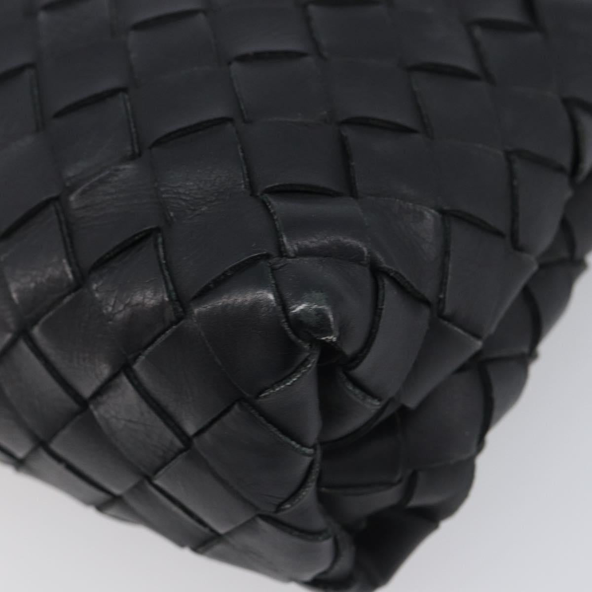 Bottega Veneta INTRECCIATO Clutch Bag Leather Black Silver Auth 209228