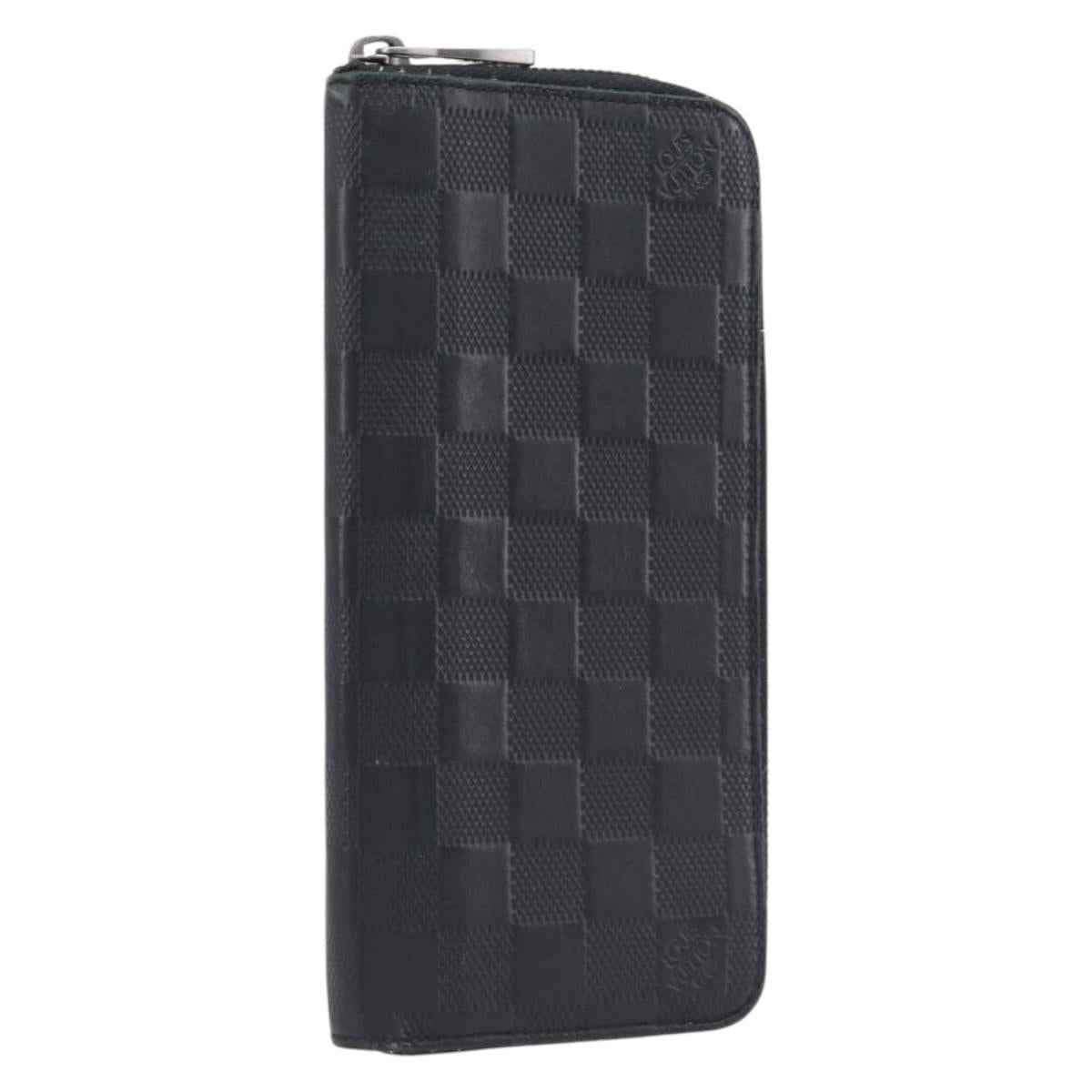 LOUIS VUITTON Damier Infini Zippy Wallet Vertical Black N63549 LV Auth 209234