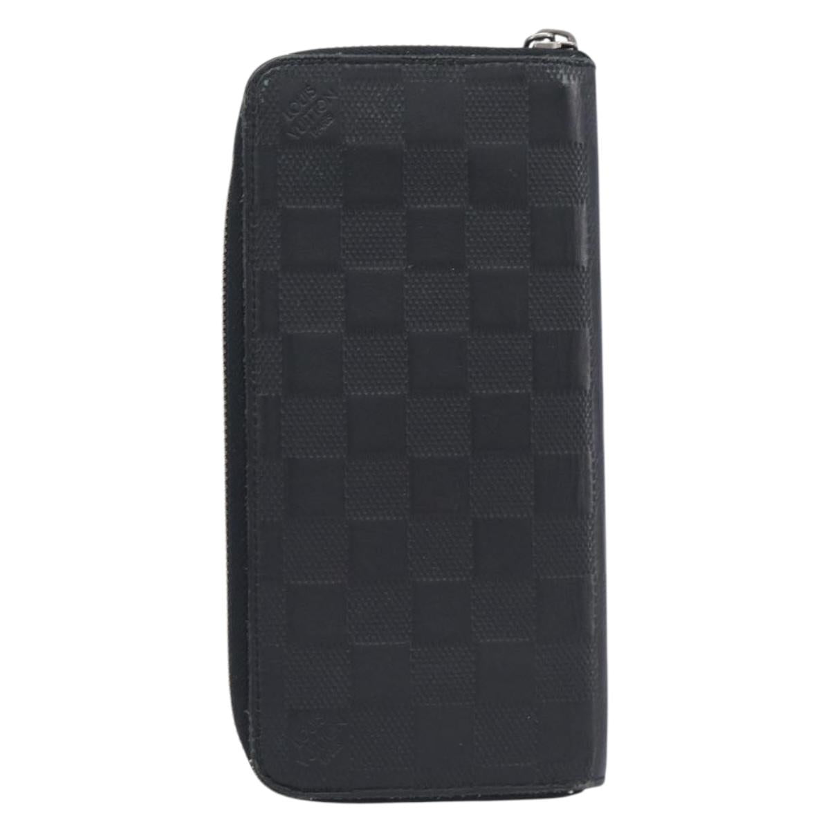 LOUIS VUITTON Damier Infini Zippy Wallet Vertical Black N63549 LV Auth 209234