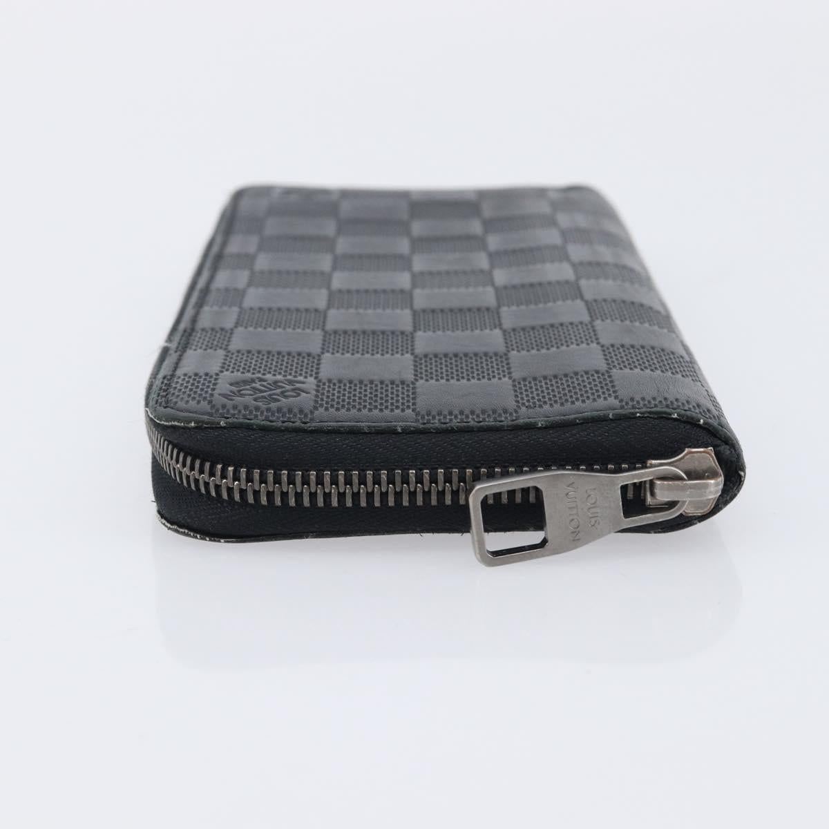 LOUIS VUITTON Damier Infini Zippy Wallet Vertical Black N63549 LV Auth 209234