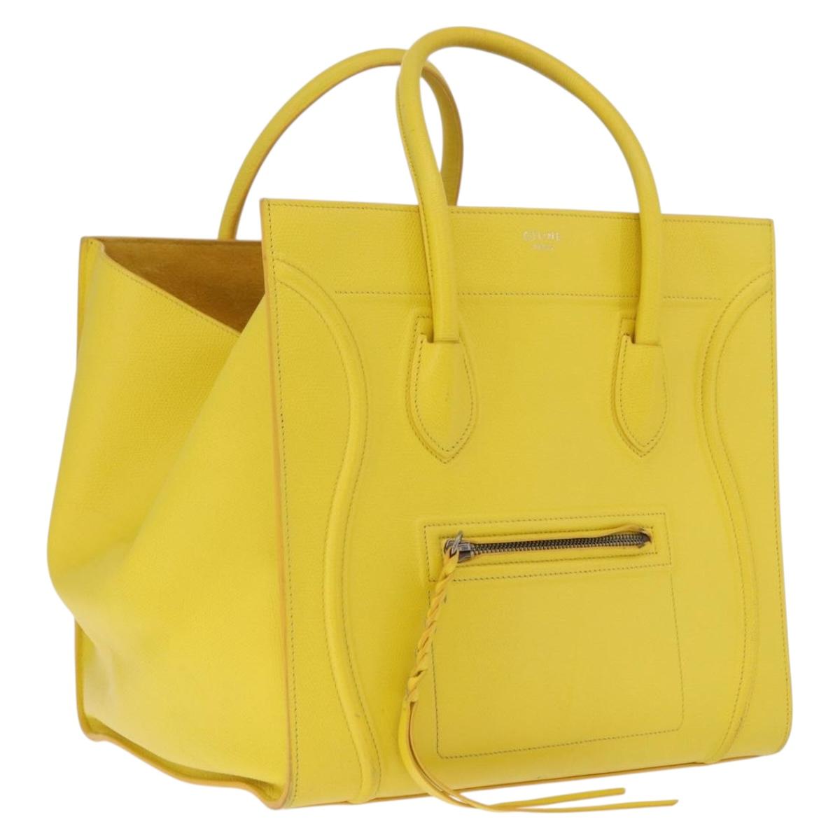 CELINE Luggage Phantom Hand Bag Leather Yellow Silver Auth 209237A