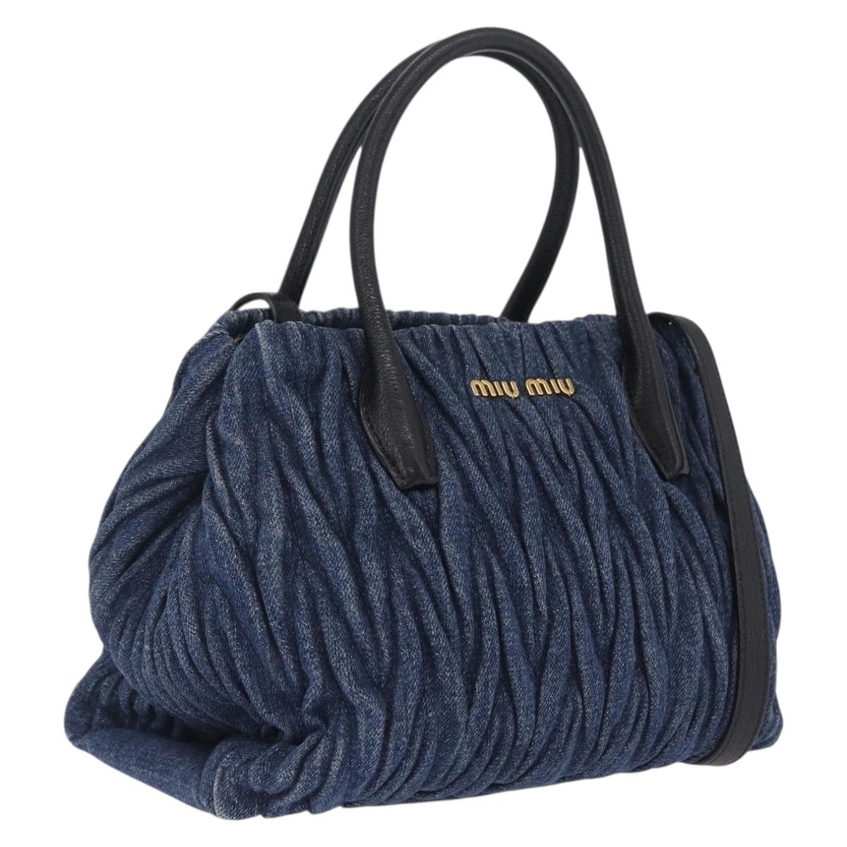 Miu Miu Matelasse Hand Bag Denim 2way Blue Gold Tone Auth 209238A