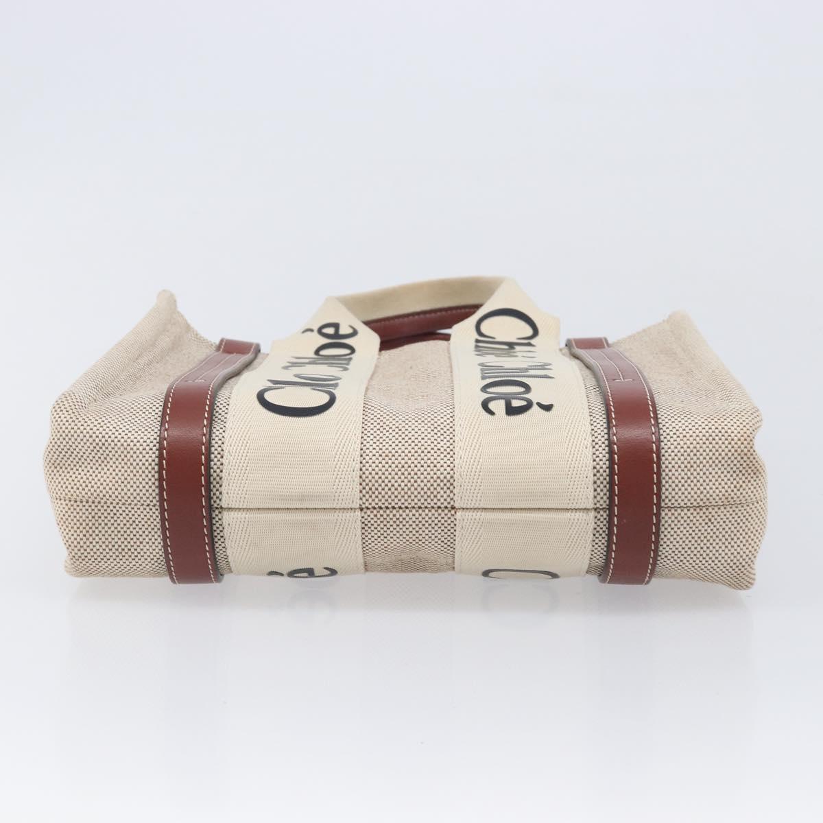 Chloe Woody Small Hand Bag Canvas Beige Brown Auth 209240A
