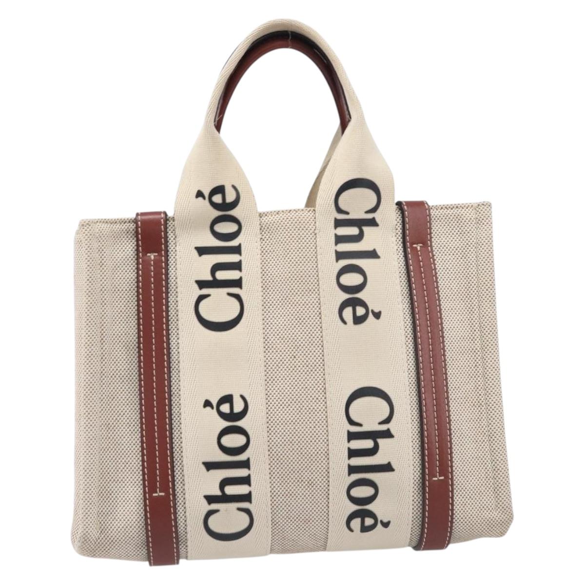 Chloe Woody Small Hand Bag Canvas Beige Brown Auth 209240A