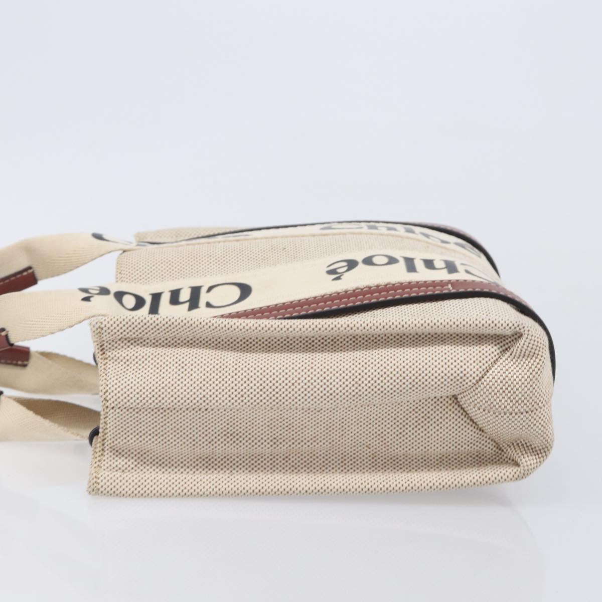 Chloe Woody Small Hand Bag Canvas Beige Brown Auth 209240A