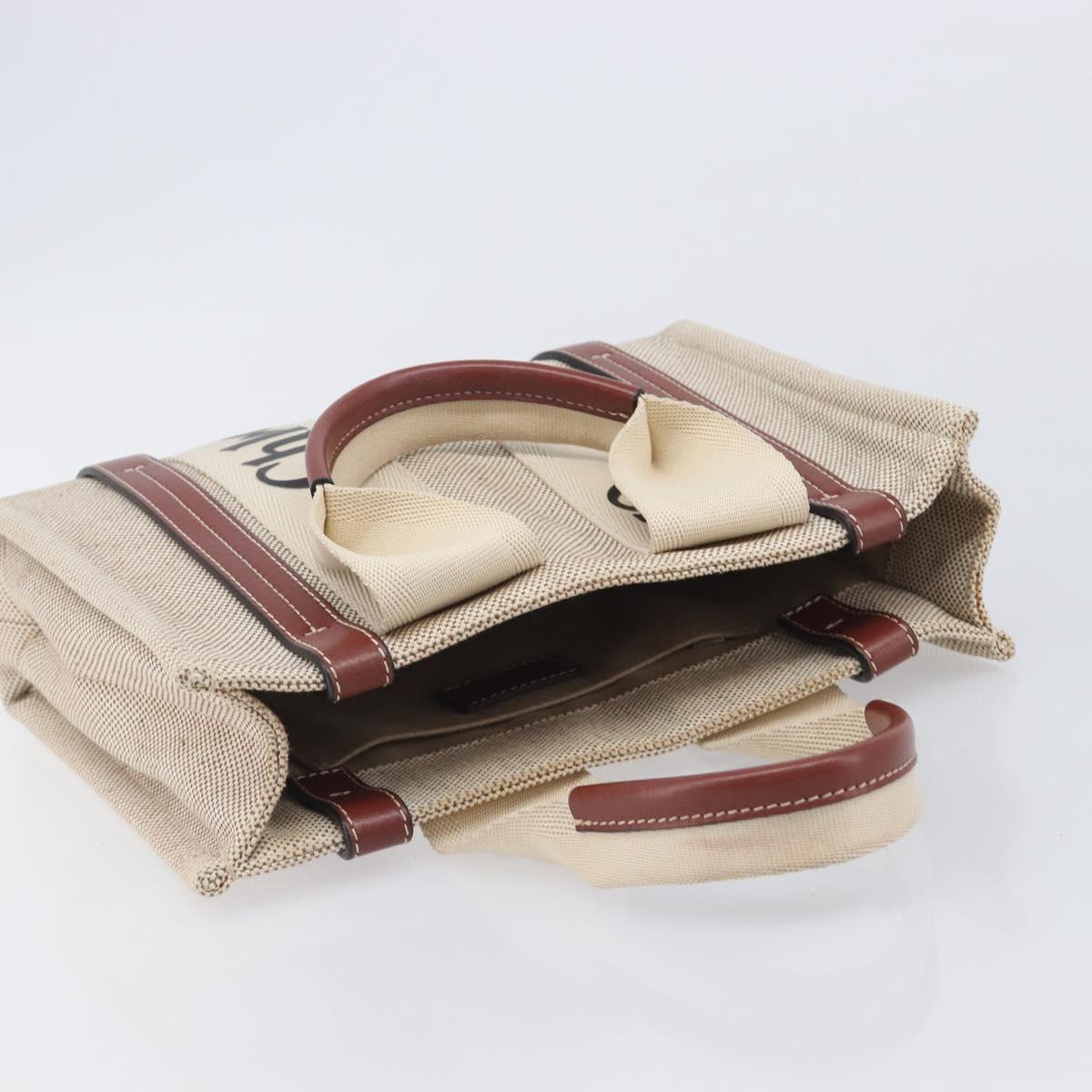 Chloe Woody Small Hand Bag Canvas Beige Brown Auth 209240A