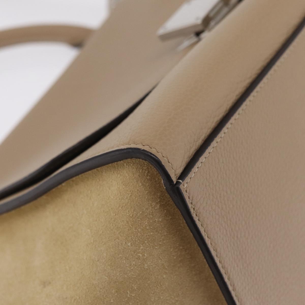 CELINE Trapeze Small Hand Bag Leather Beige Silver Auth 209241A