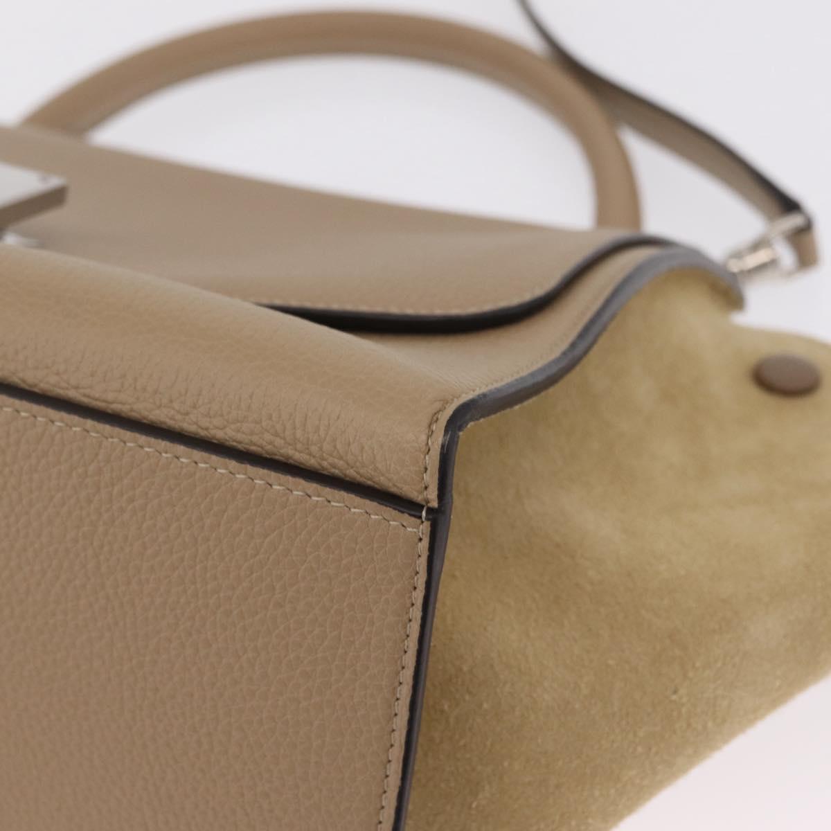 CELINE Trapeze Small Hand Bag Leather Beige Silver Auth 209241A