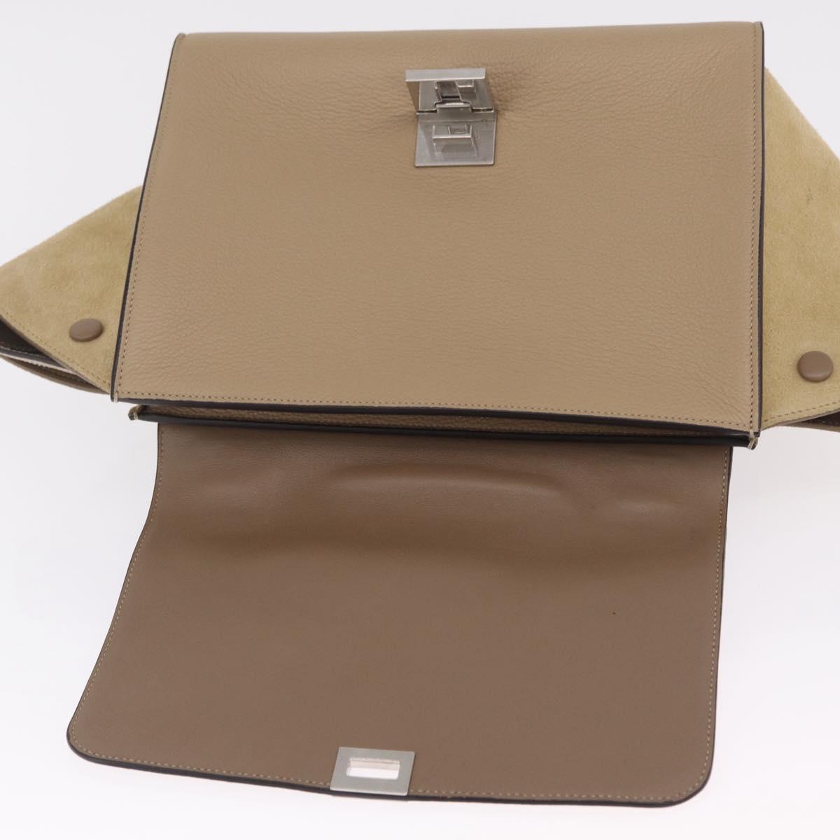 CELINE Trapeze Small Hand Bag Leather Beige Silver Auth 209241A