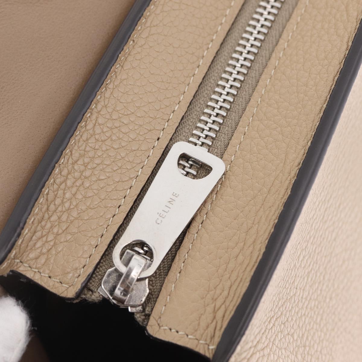 CELINE Trapeze Small Hand Bag Leather Beige Silver Auth 209241A