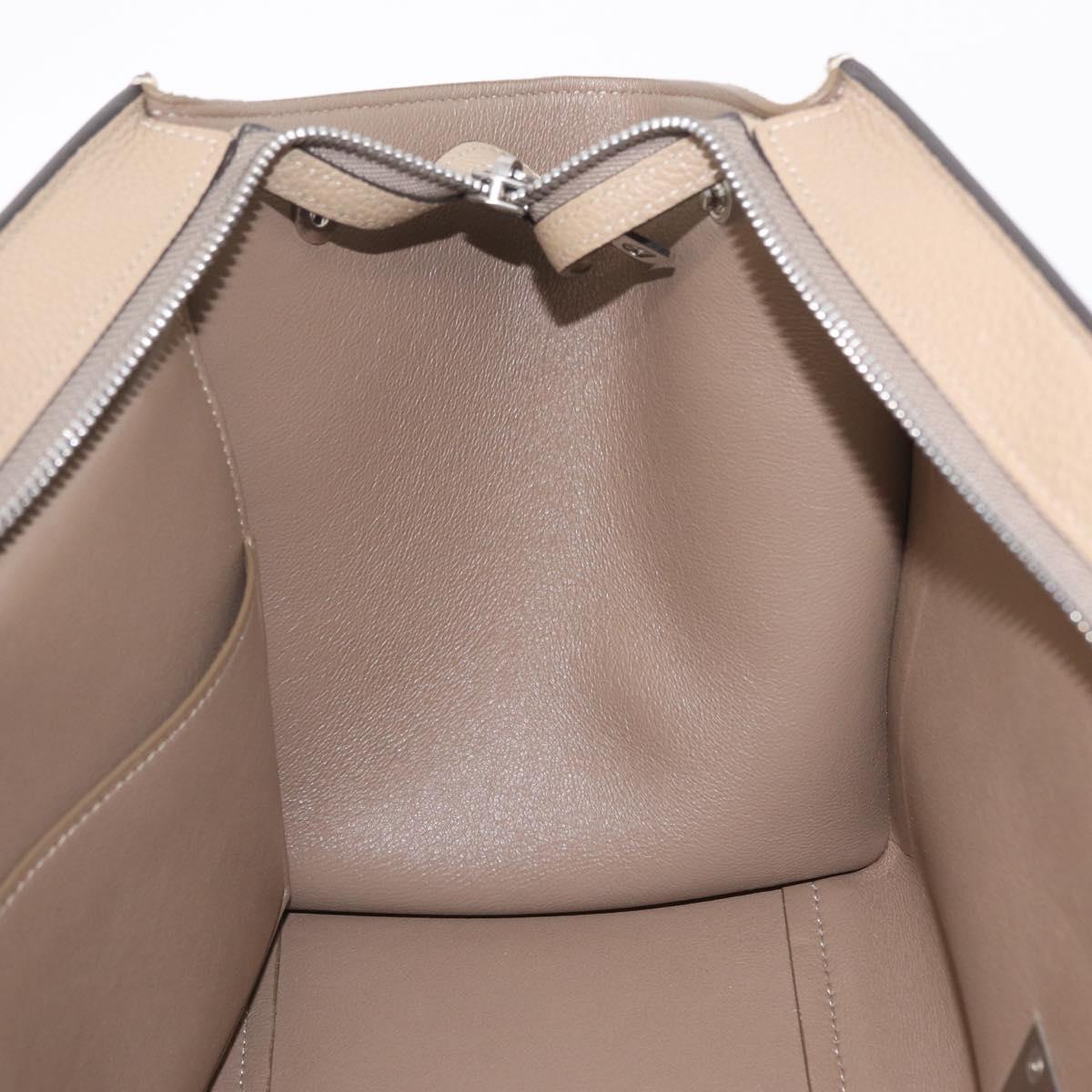 CELINE Trapeze Small Hand Bag Leather Beige Silver Auth 209241A