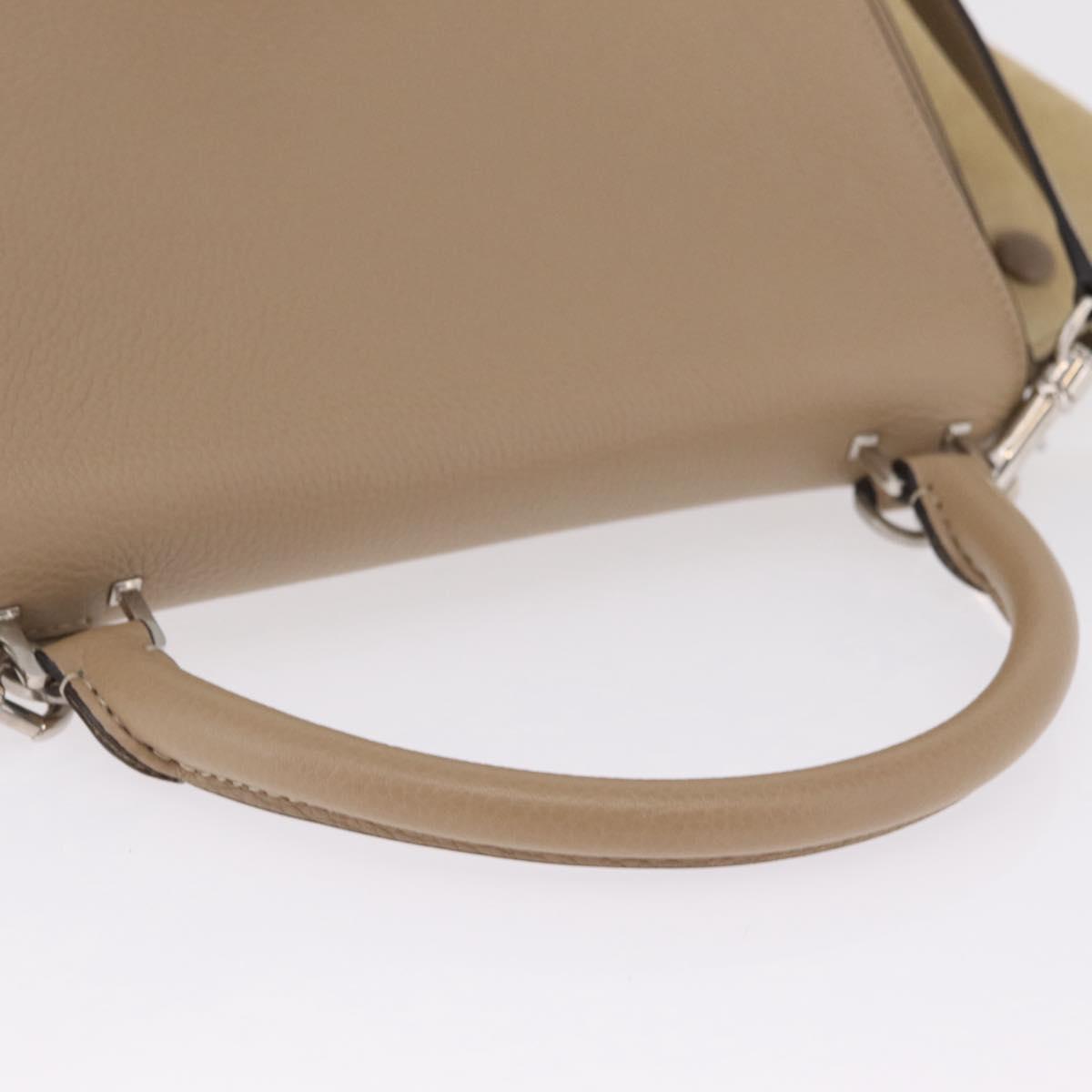 CELINE Trapeze Small Hand Bag Leather Beige Silver Auth 209241A