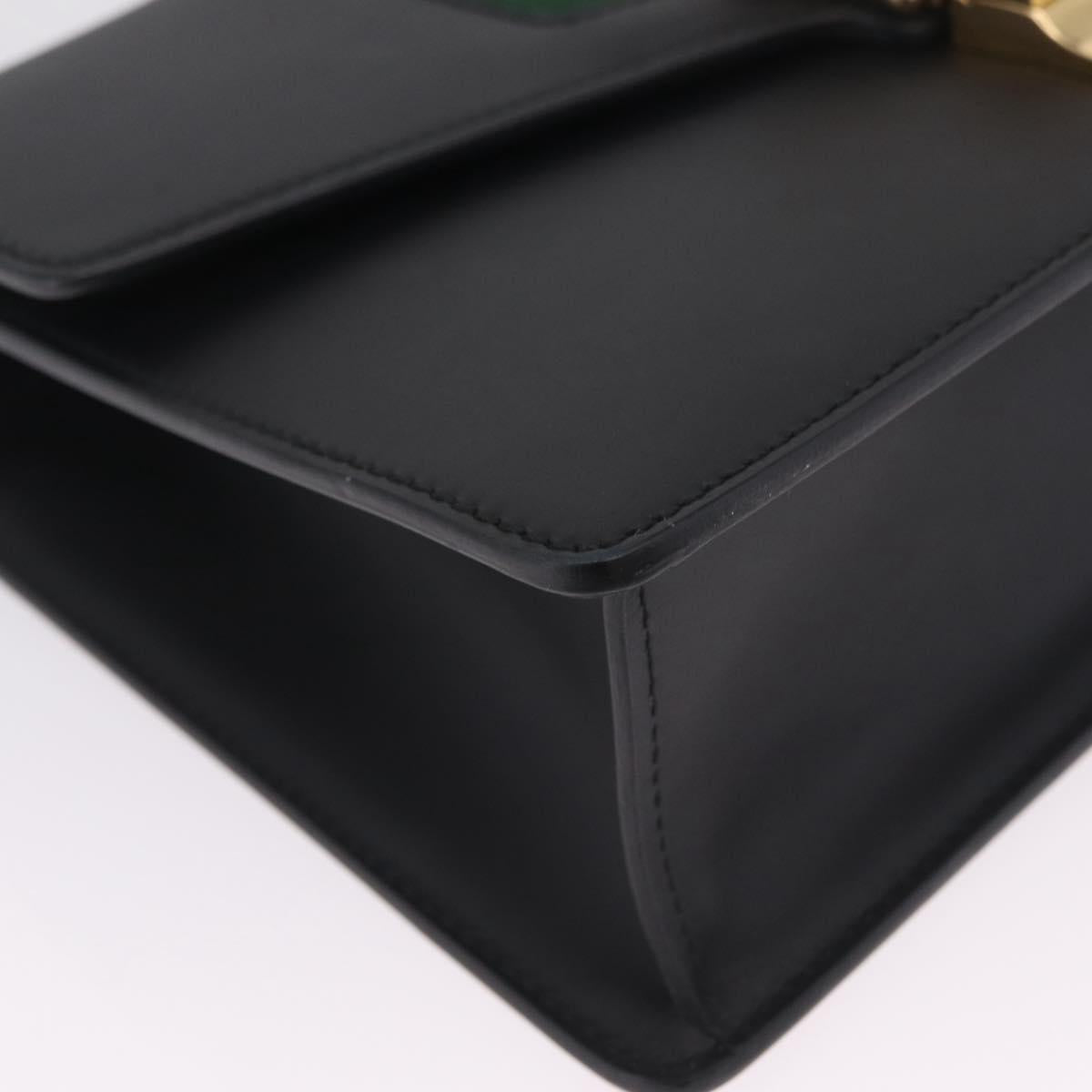 GUCCI Web Sherry Line Silvi Shoulder Bag Leather Black Gold 421882 Auth 209243V