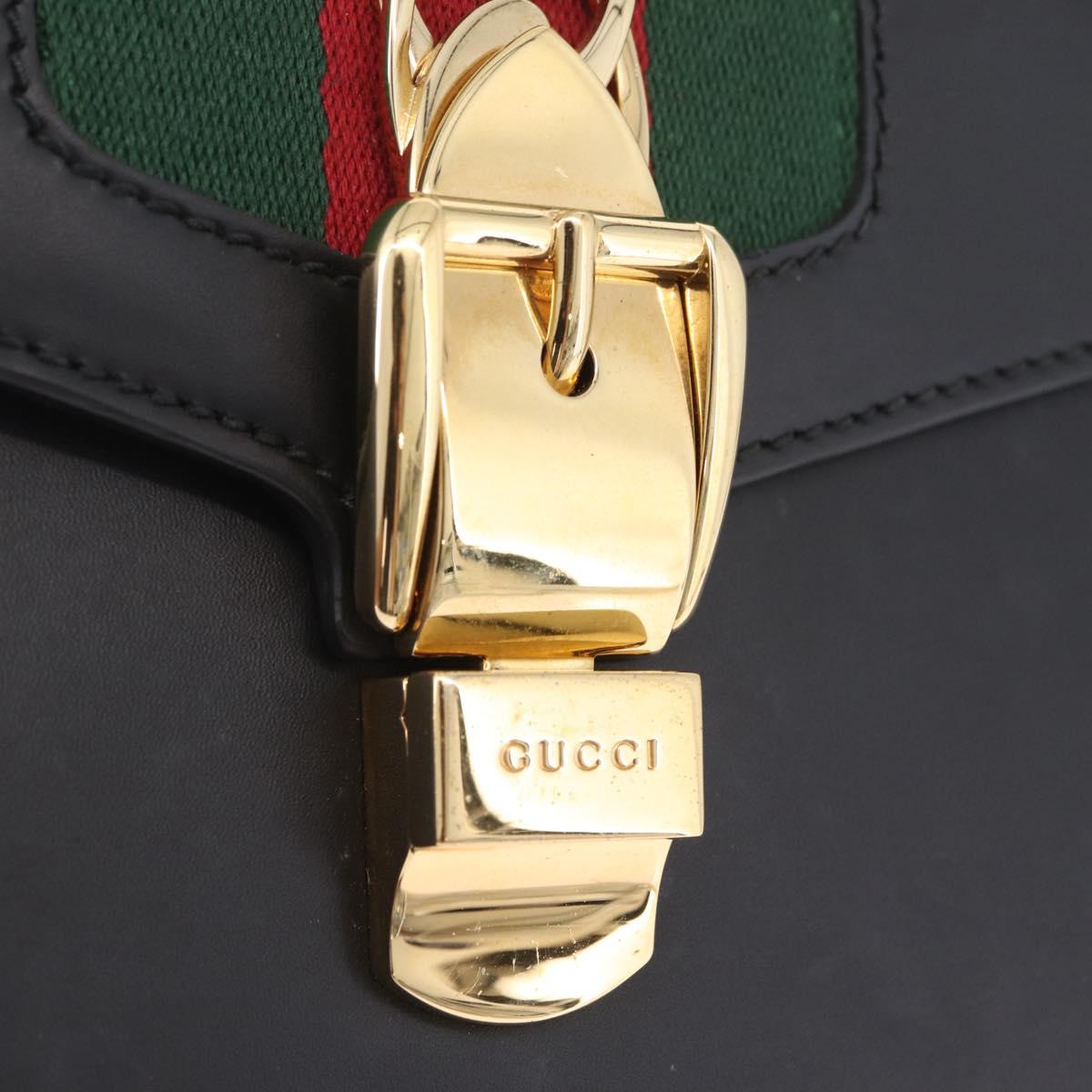 GUCCI Web Sherry Line Silvi Shoulder Bag Leather Black Gold 421882 Auth 209243V