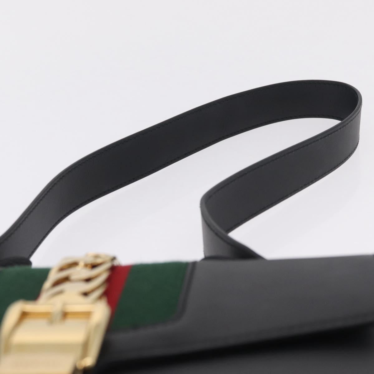 GUCCI Web Sherry Line Silvi Shoulder Bag Leather Black Gold 421882 Auth 209243V