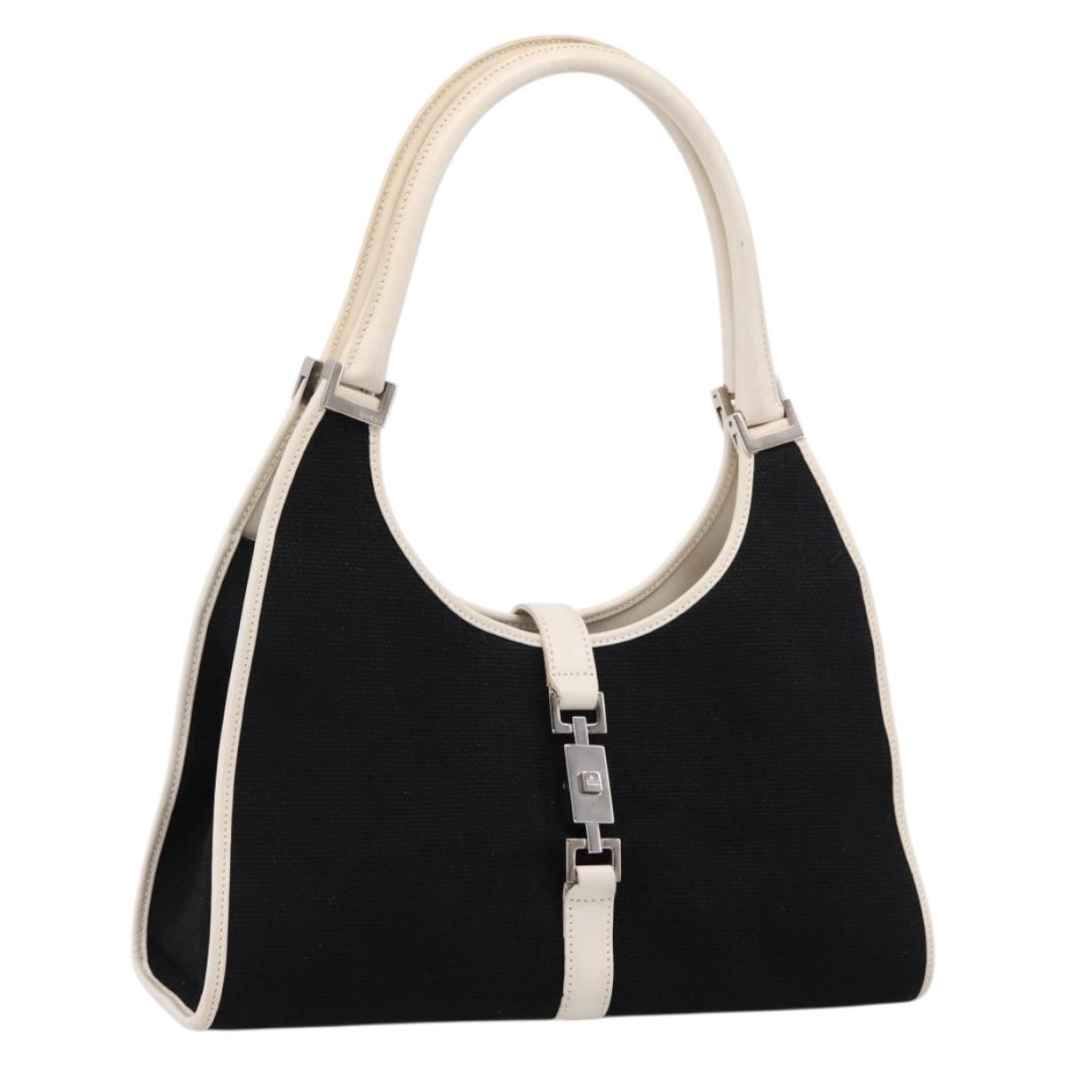 GUCCI Jackie Shoulder Bag Canvas Black Silver 002 1067 1705 Auth 209253A
