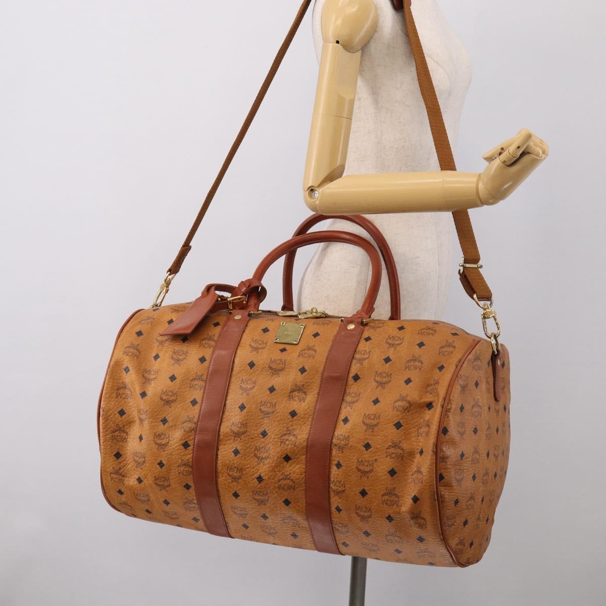 MCM Logogram Vicetos Boston Bag PVC Leather 2way Brown Gold Auth 209255