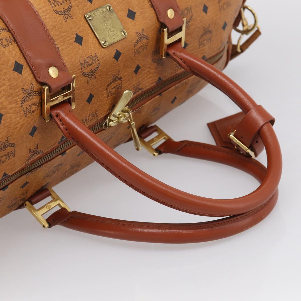 MCM Logogram Vicetos Boston Bag PVC Leather 2way Brown Gold Auth 209255