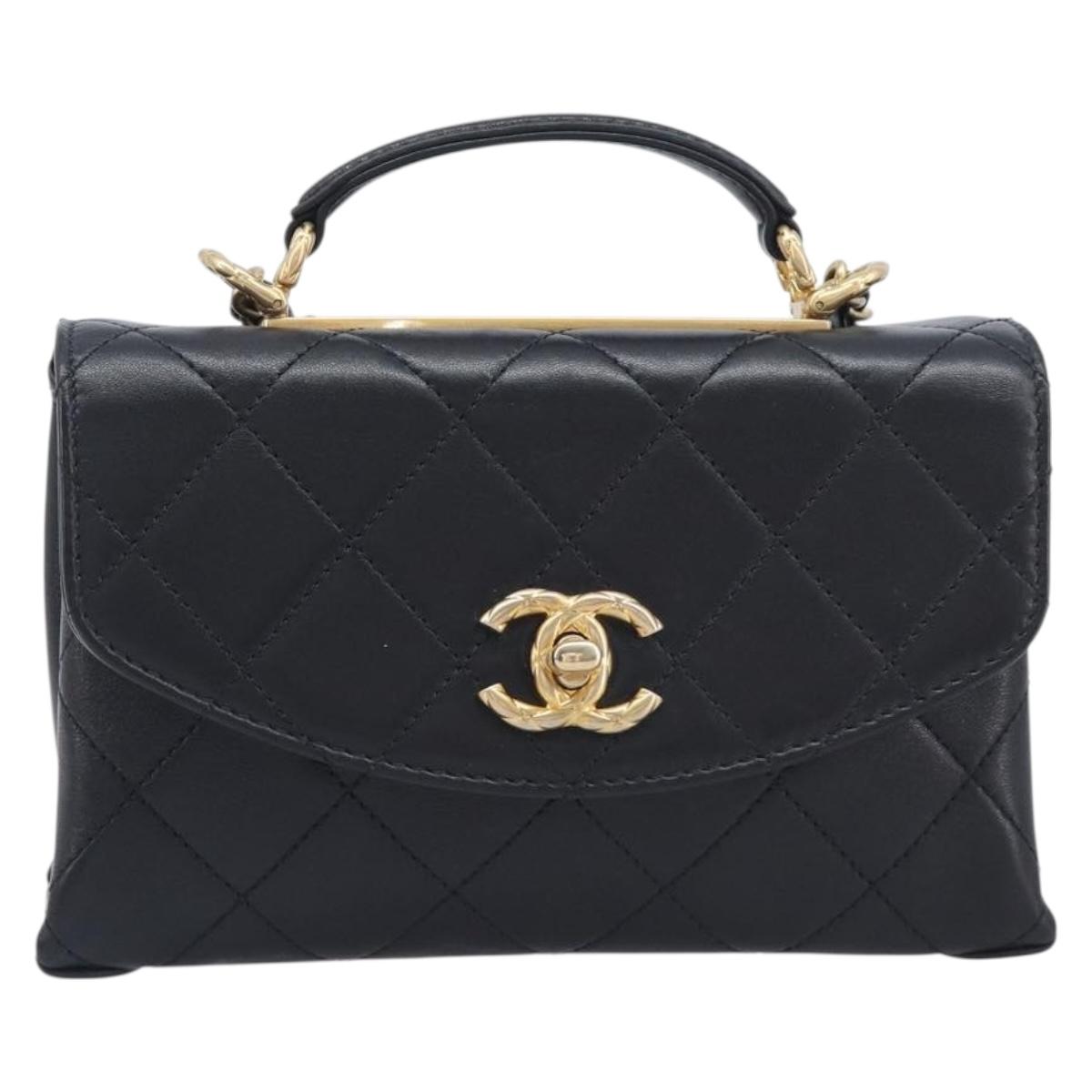CHANEL Matelasse Trendy CC Chain Bag Lamb Skin Black Gold CC Auth 209257SAM