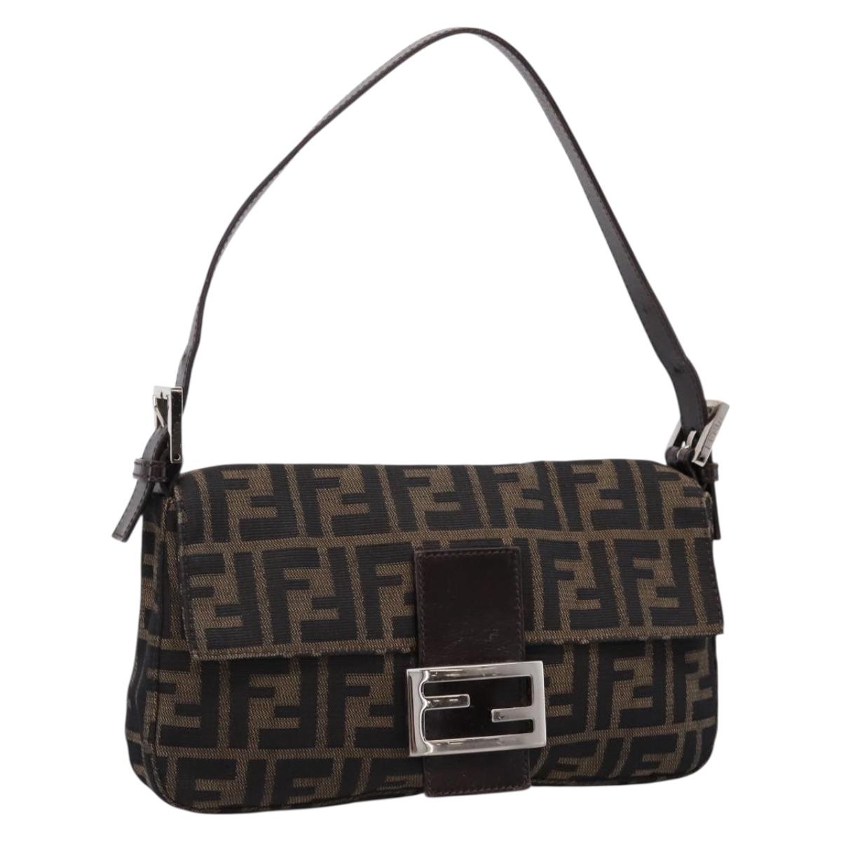 FENDI Zucca Canvas Mamma bucket Shoulder Bag Brown Black Auth 209263V
