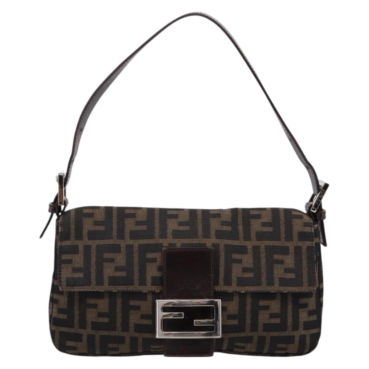 FENDI Zucca Canvas Mamma bucket Shoulder Bag Brown Black Auth 209263V