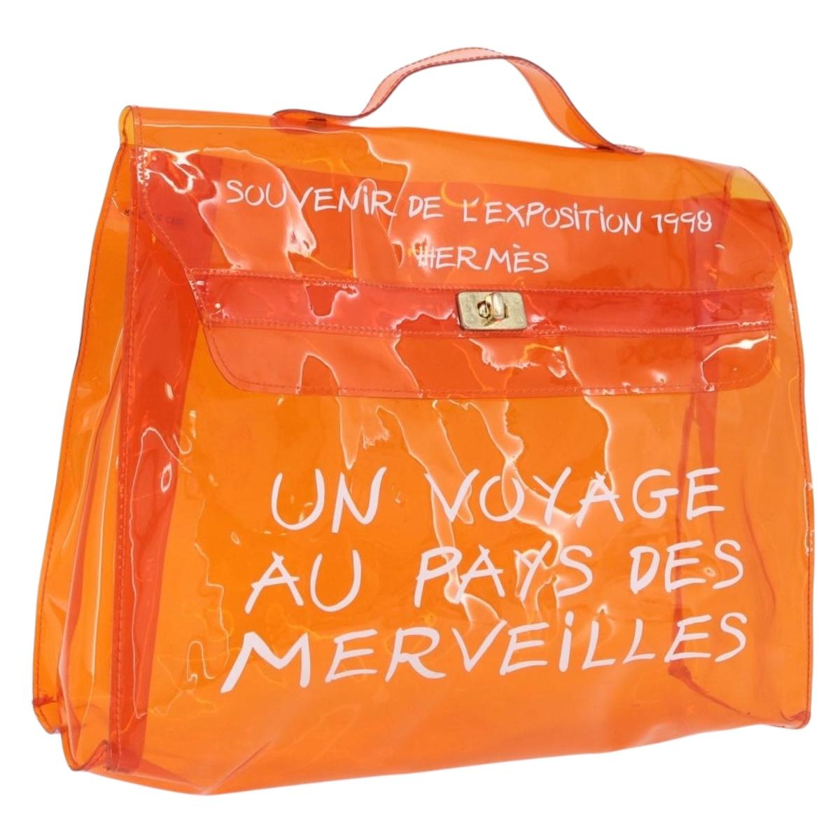 HERMES Vinyl Kelly Hand Bag Vinyl Orange Auth 209264