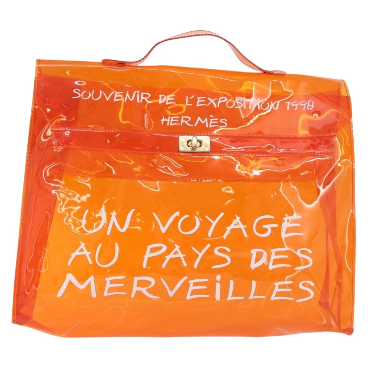 HERMES Vinyl Kelly Hand Bag Vinyl Orange Auth 209264