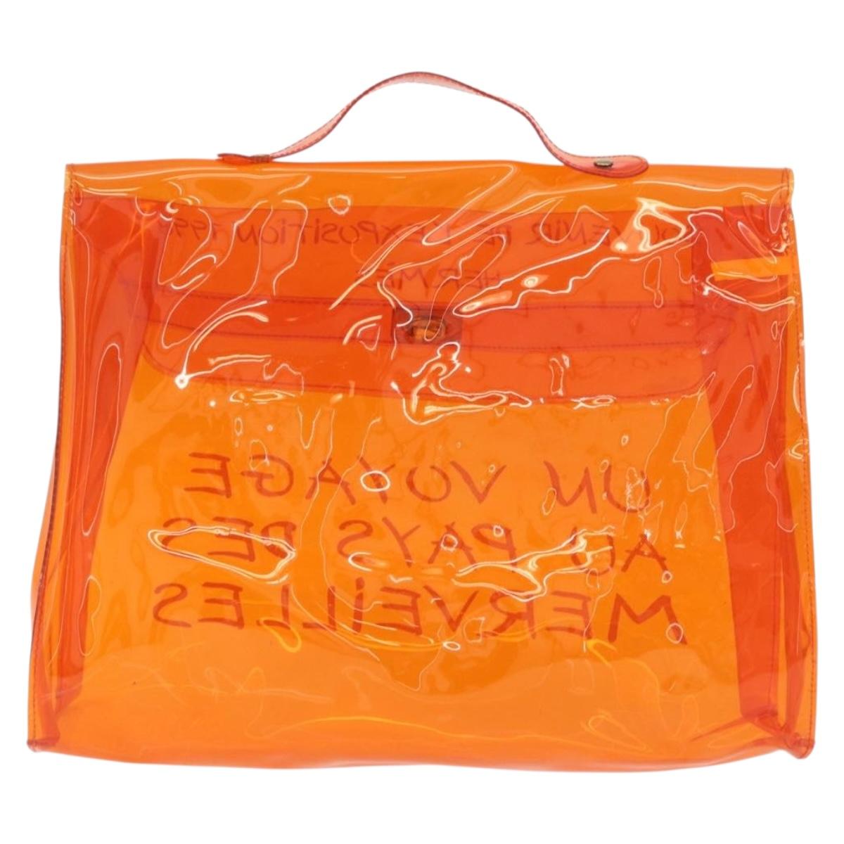 HERMES Vinyl Kelly Hand Bag Vinyl Orange Auth 209264