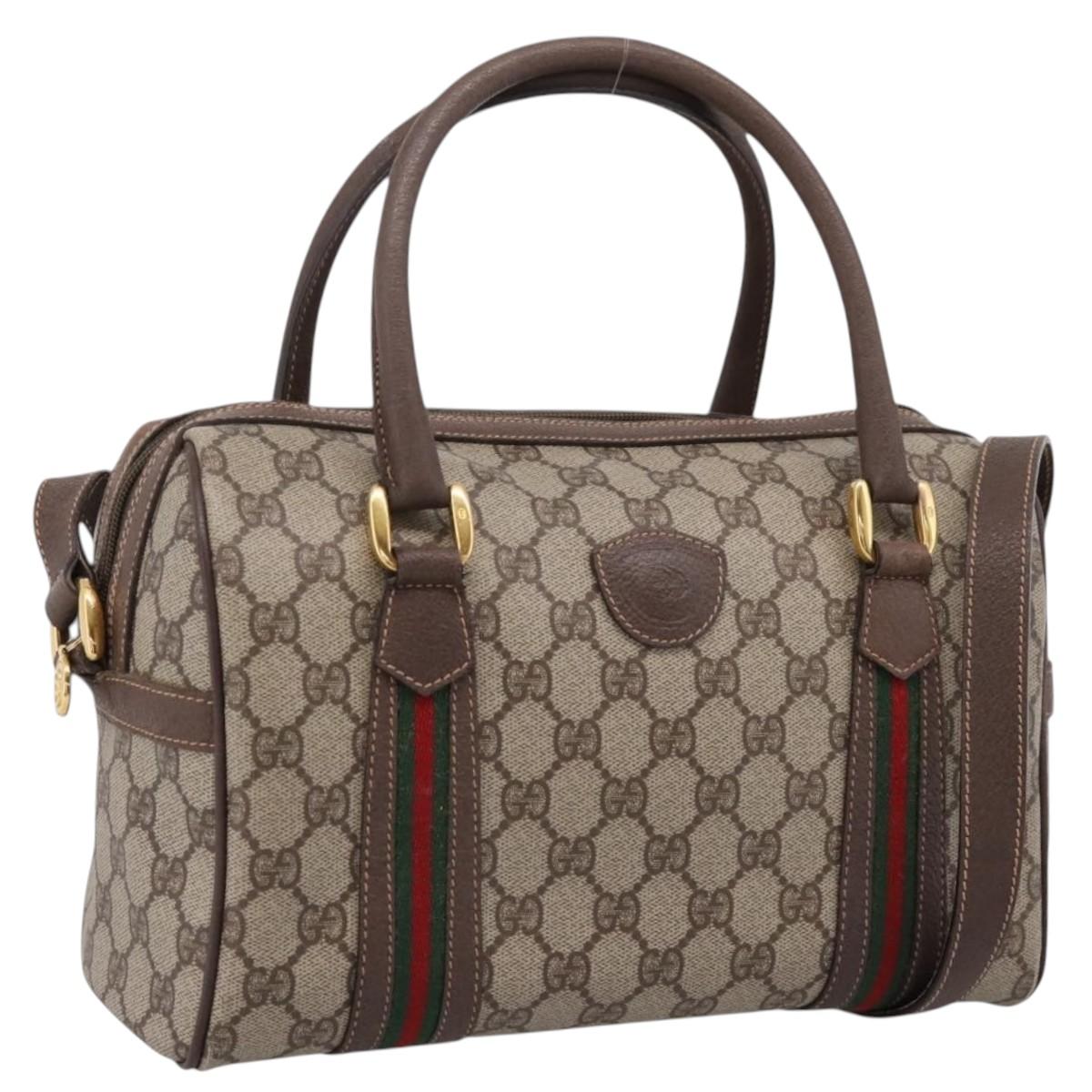 GUCCI GG Supreme Web Sherry Line Bag PVC 2way Beige 002 115 6697 Auth 209269
