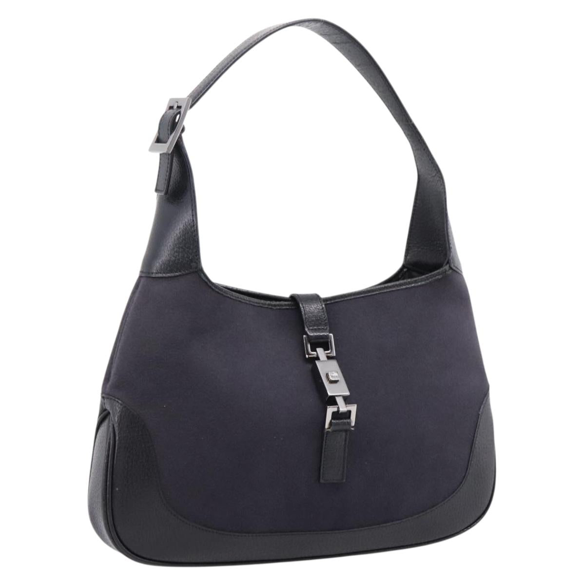GUCCI Jackie Shoulder Bag Wool Black Silver 001 3306 Auth 209271V