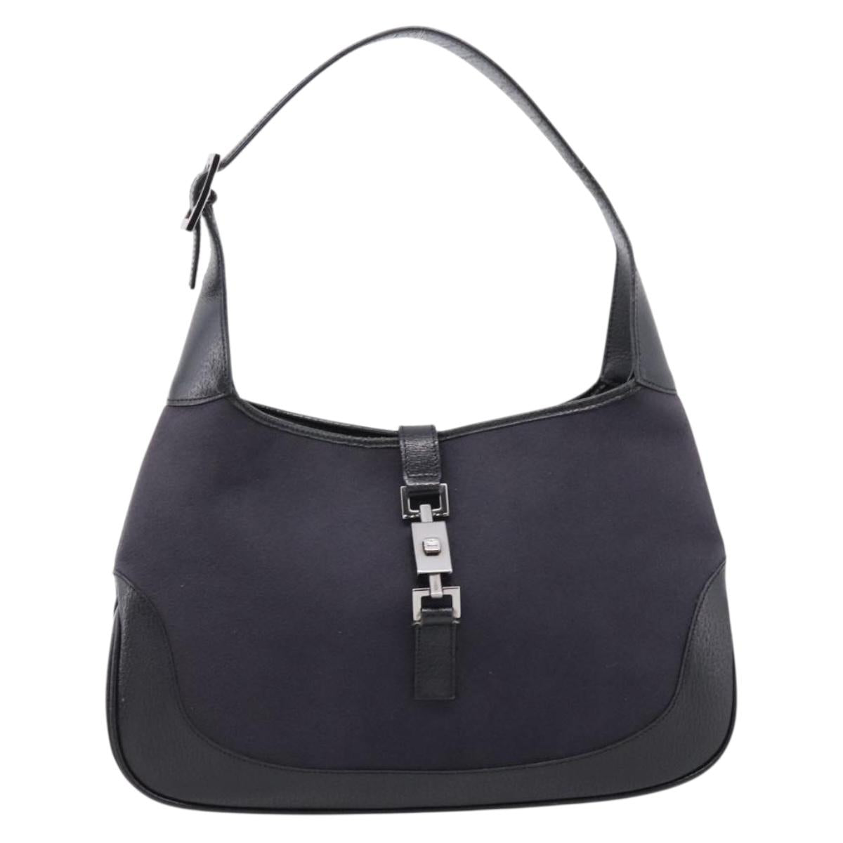 GUCCI Jackie Shoulder Bag Wool Black Silver 001 3306 Auth 209271V
