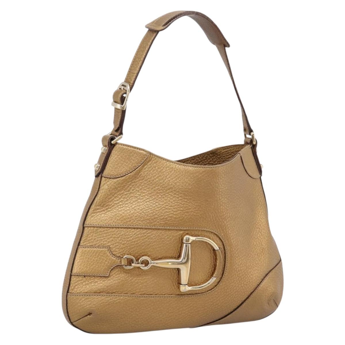 GUCCI Horsebit GG Canvas Shoulder Bag Gold 137388 Auth 209277V