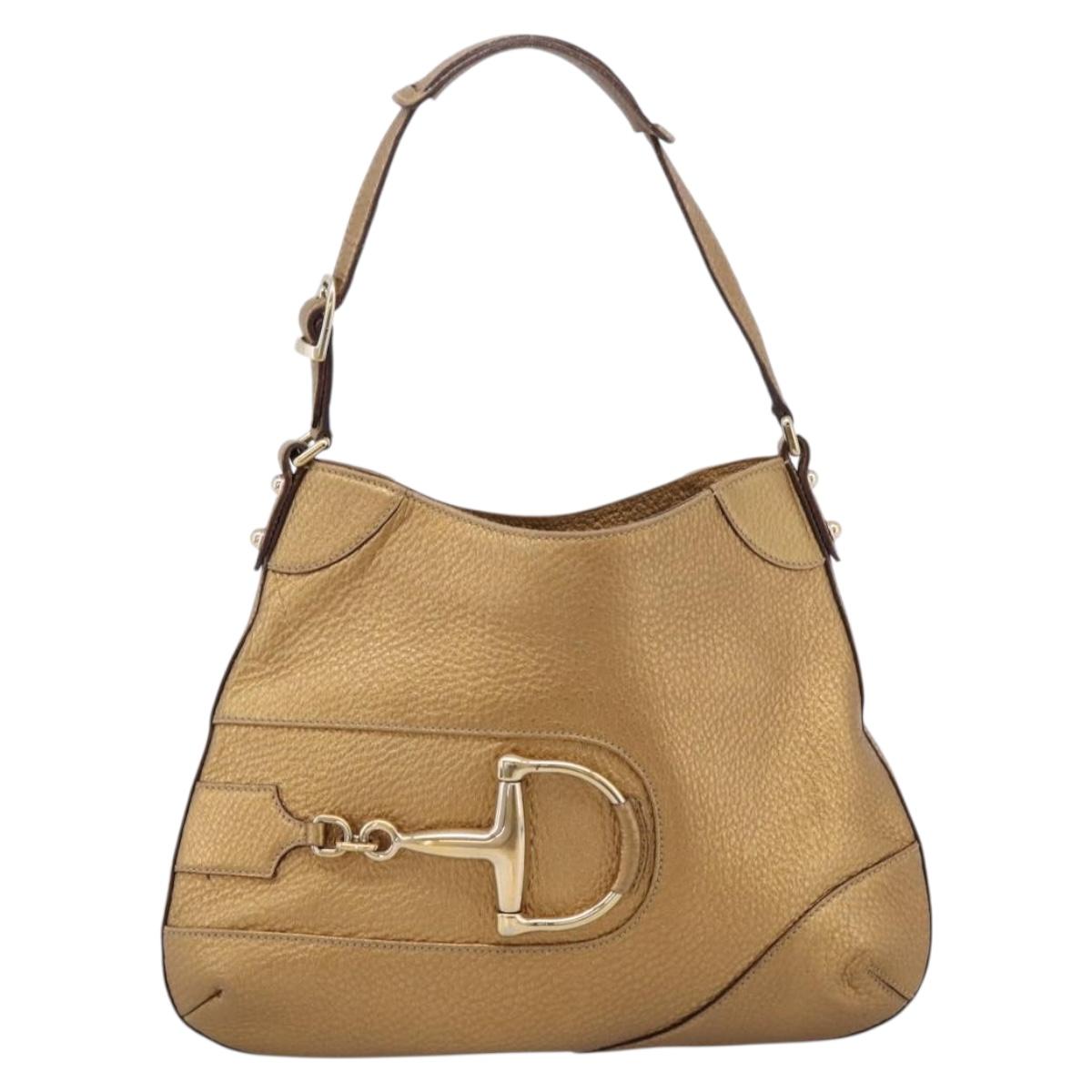 GUCCI Horsebit GG Canvas Shoulder Bag Gold 137388 Auth 209277V