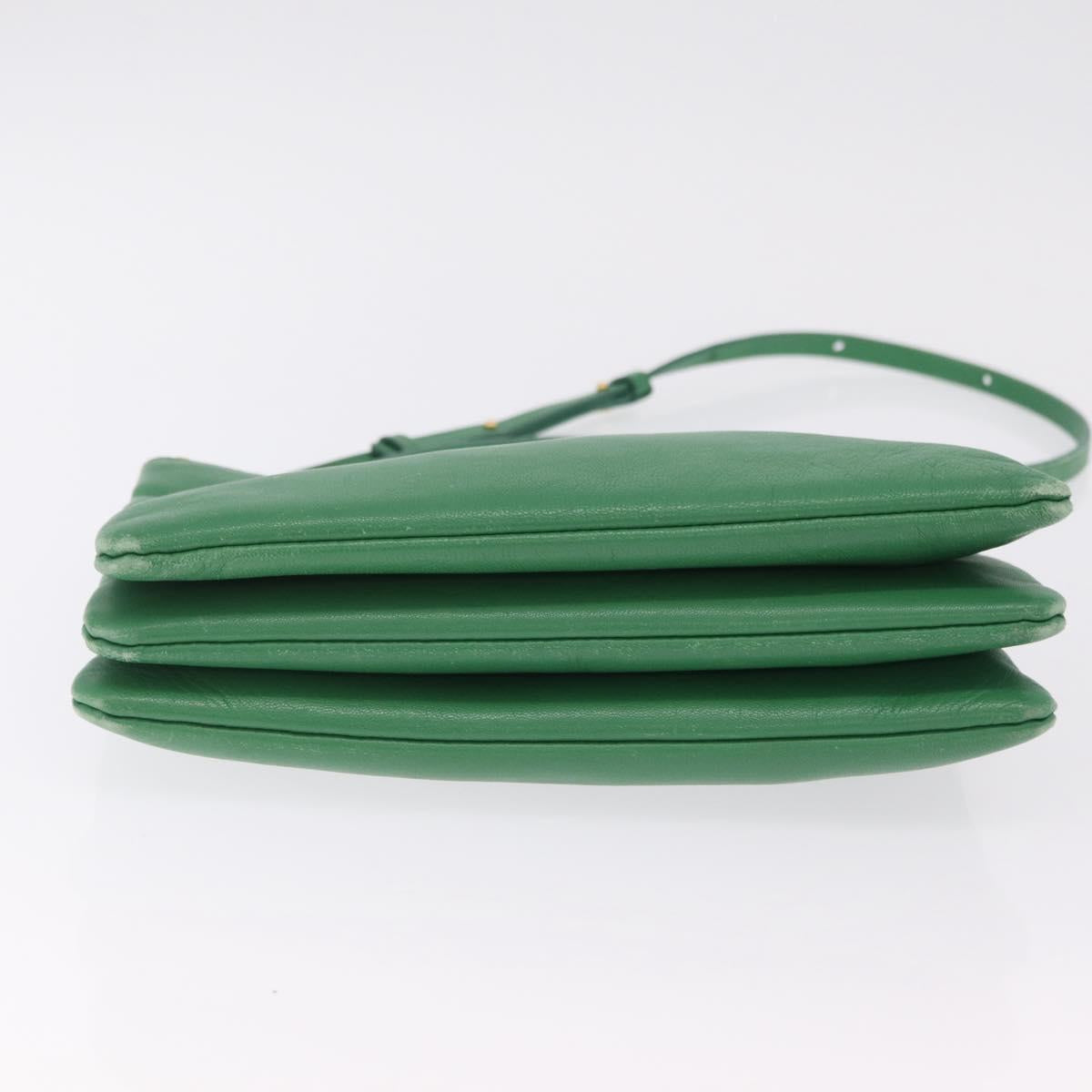 CELINE Trio Shoulder Bag Leather Green Gold Auth 209280