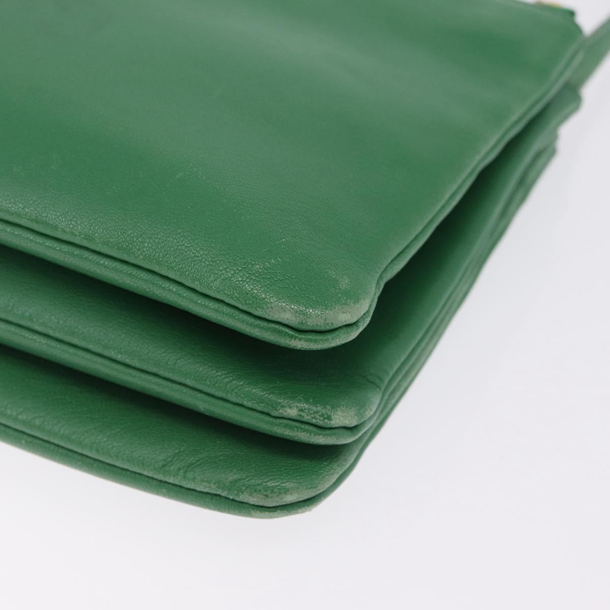 CELINE Trio Shoulder Bag Leather Green Gold Auth 209280