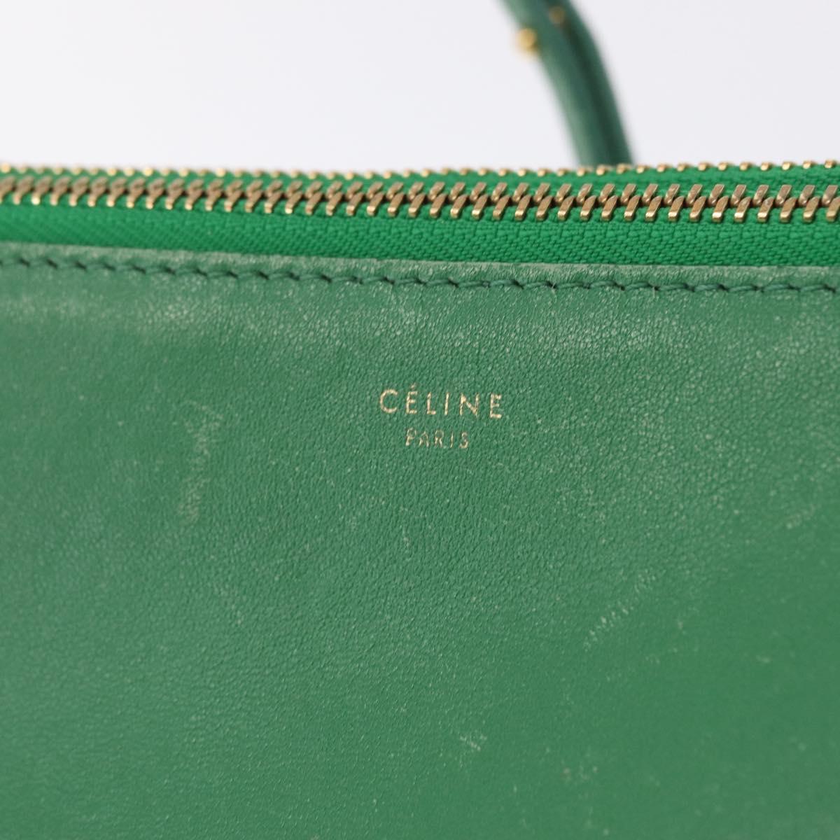 CELINE Trio Shoulder Bag Leather Green Gold Auth 209280
