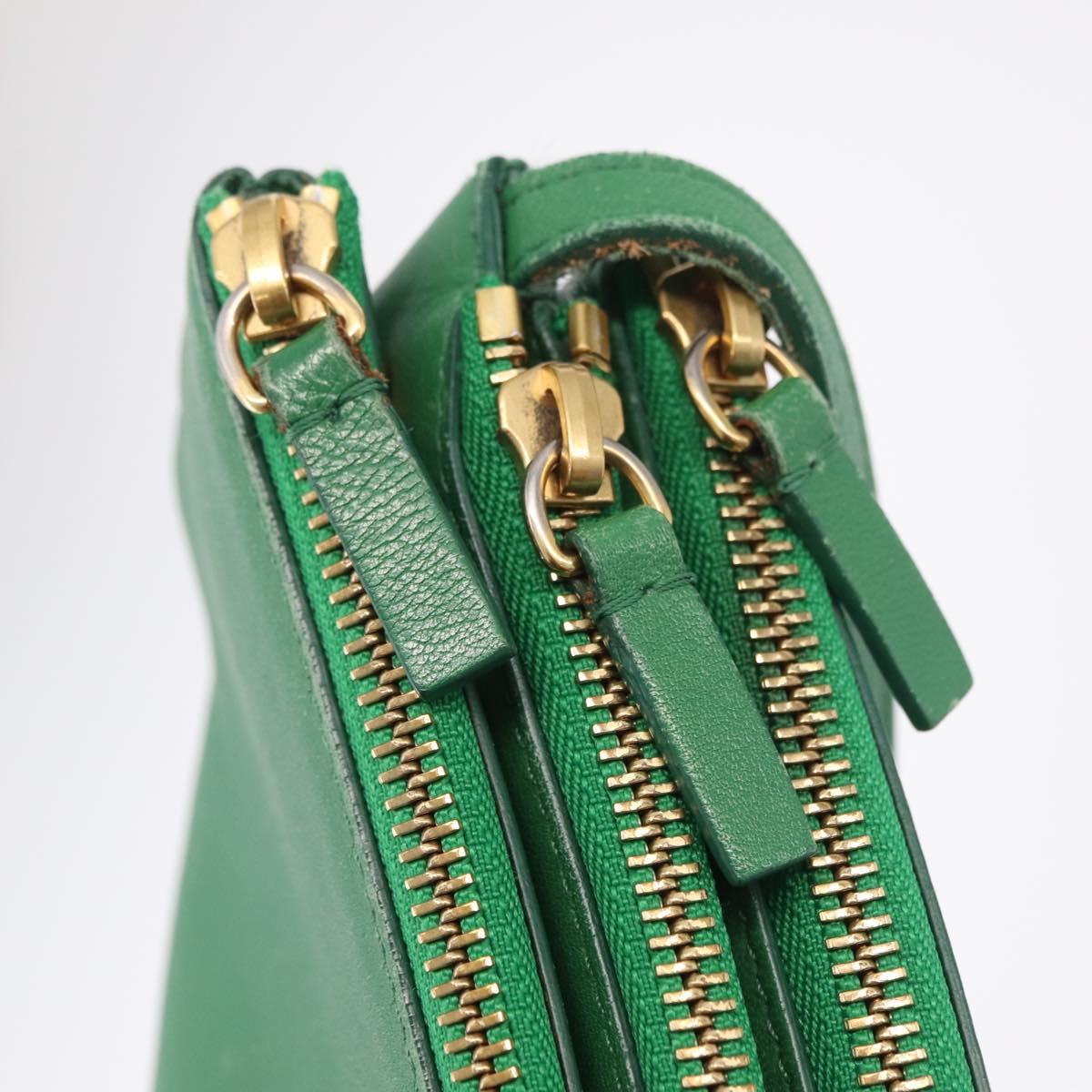 CELINE Trio Shoulder Bag Leather Green Gold Auth 209280