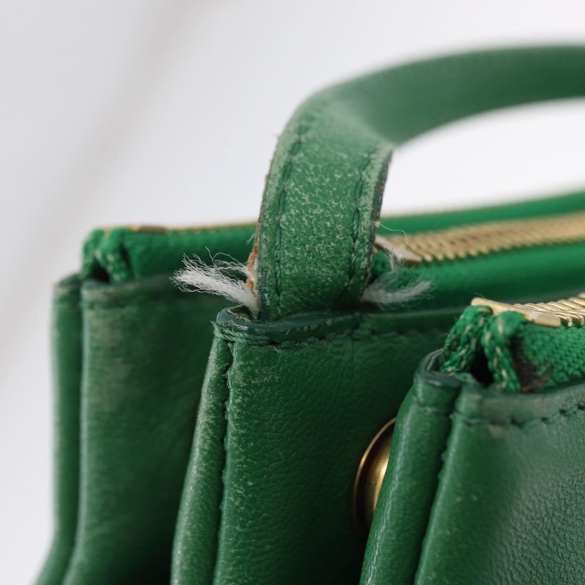 CELINE Trio Shoulder Bag Leather Green Gold Auth 209280