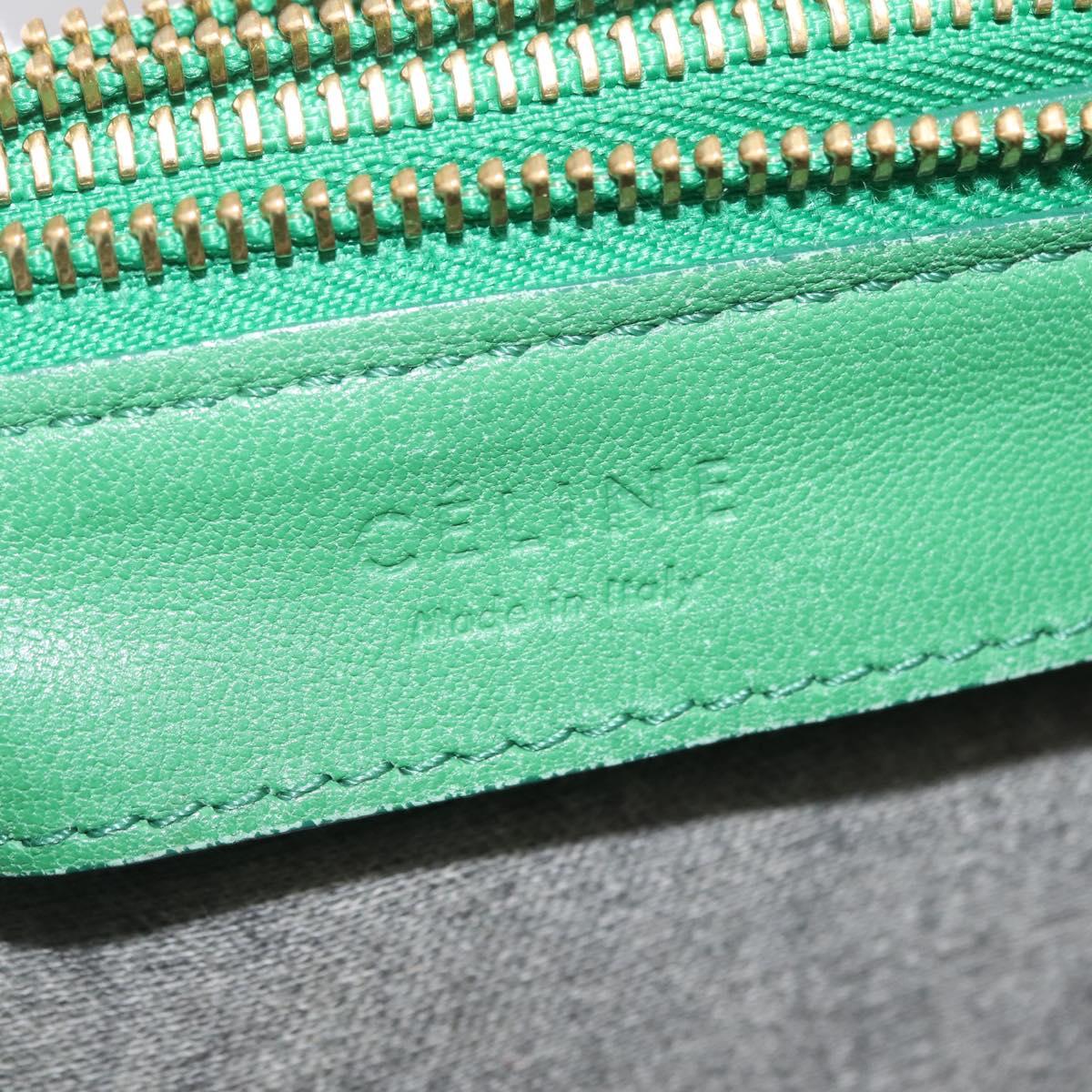 CELINE Trio Shoulder Bag Leather Green Gold Auth 209280