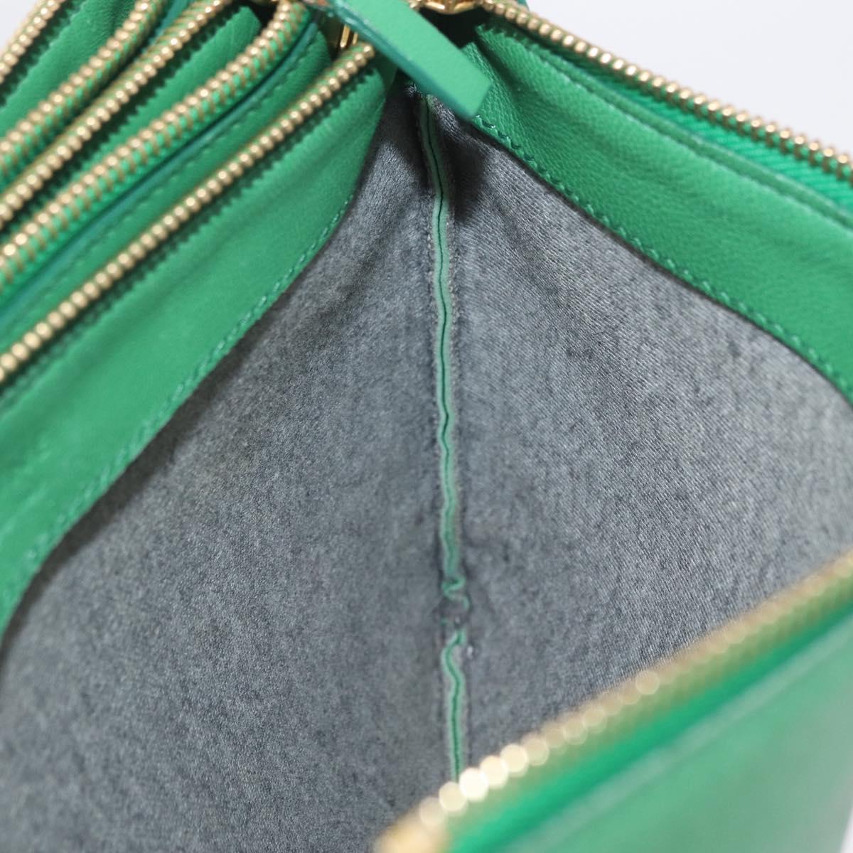CELINE Trio Shoulder Bag Leather Green Gold Auth 209280