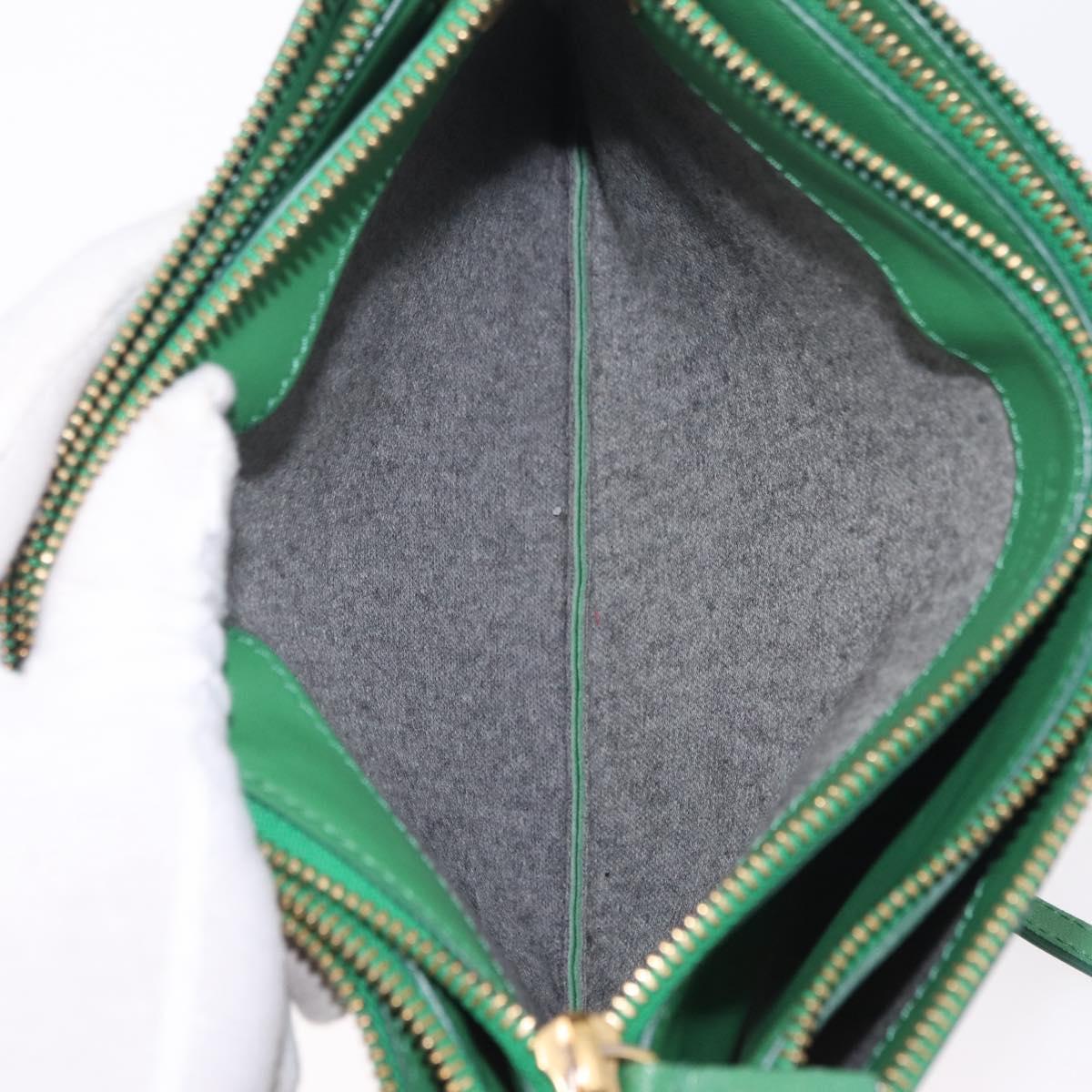 CELINE Trio Shoulder Bag Leather Green Gold Auth 209280