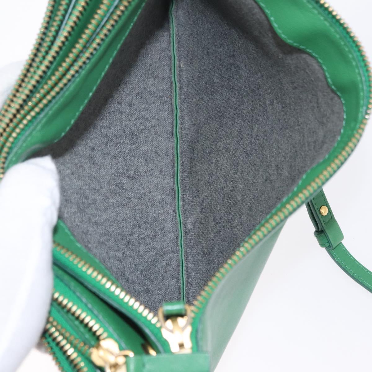 CELINE Trio Shoulder Bag Leather Green Gold Auth 209280