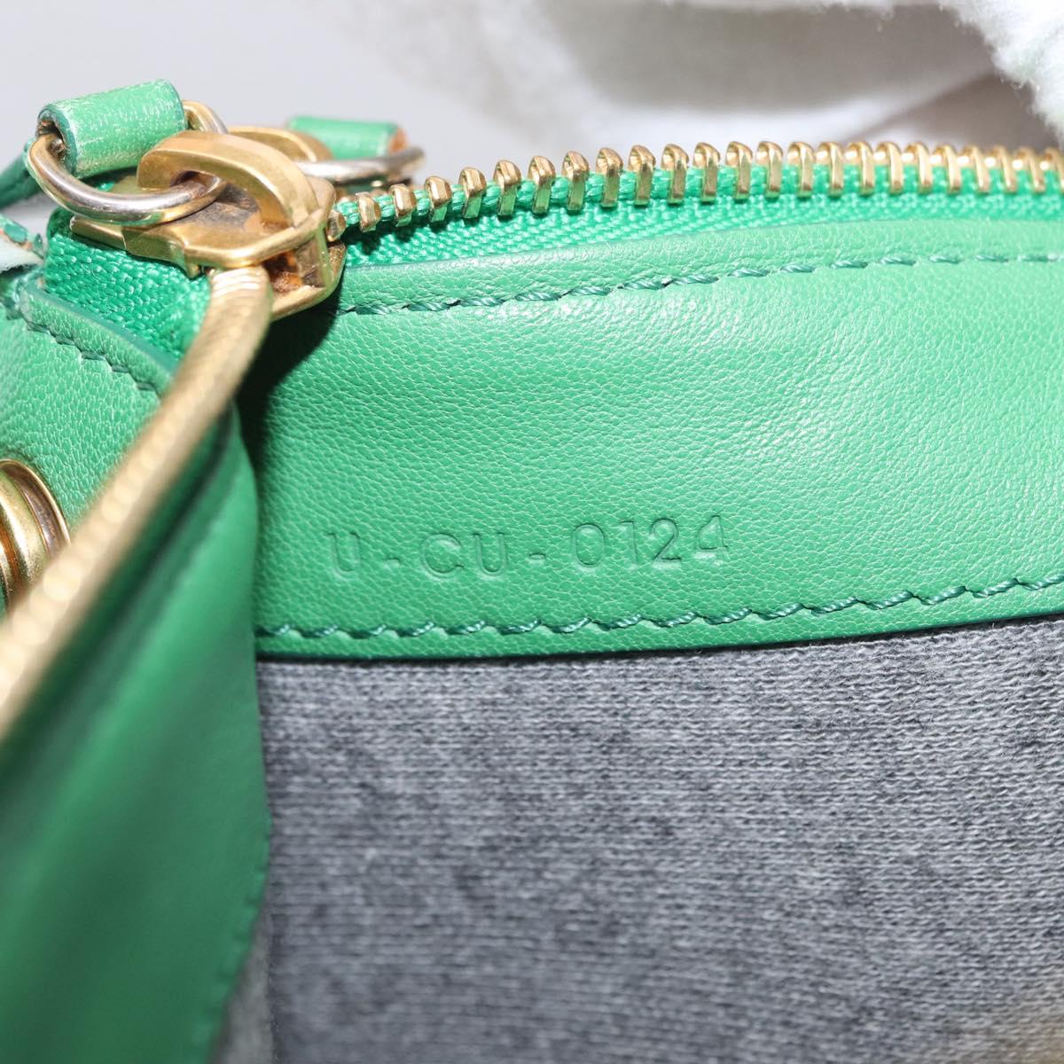 CELINE Trio Shoulder Bag Leather Green Gold Auth 209280