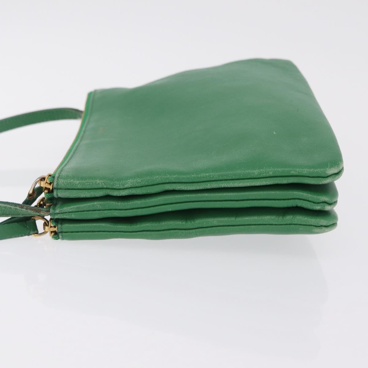 CELINE Trio Shoulder Bag Leather Green Gold Auth 209280
