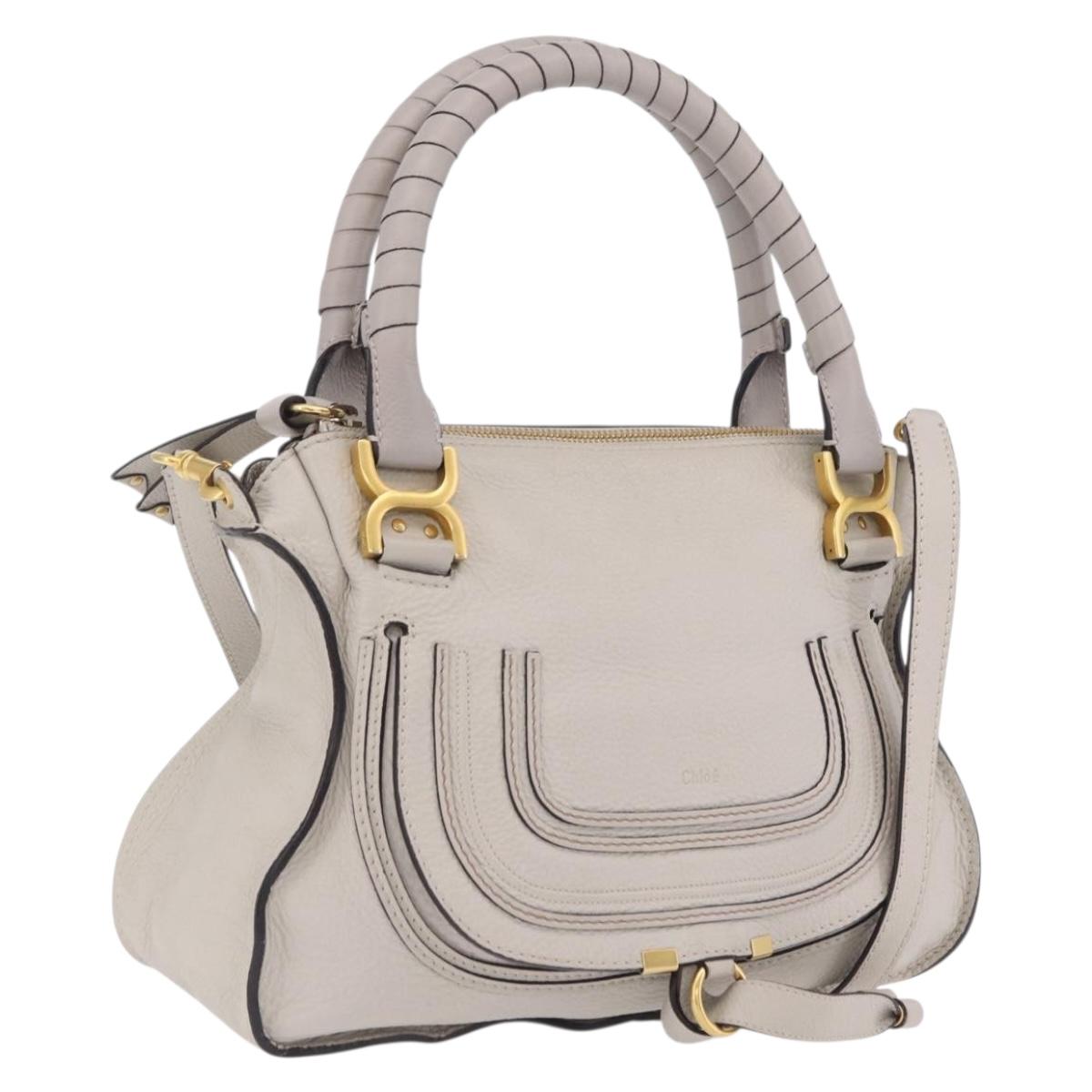 Chloe Marcie Shoulder Bag Leather Gray Gold Auth 209288V
