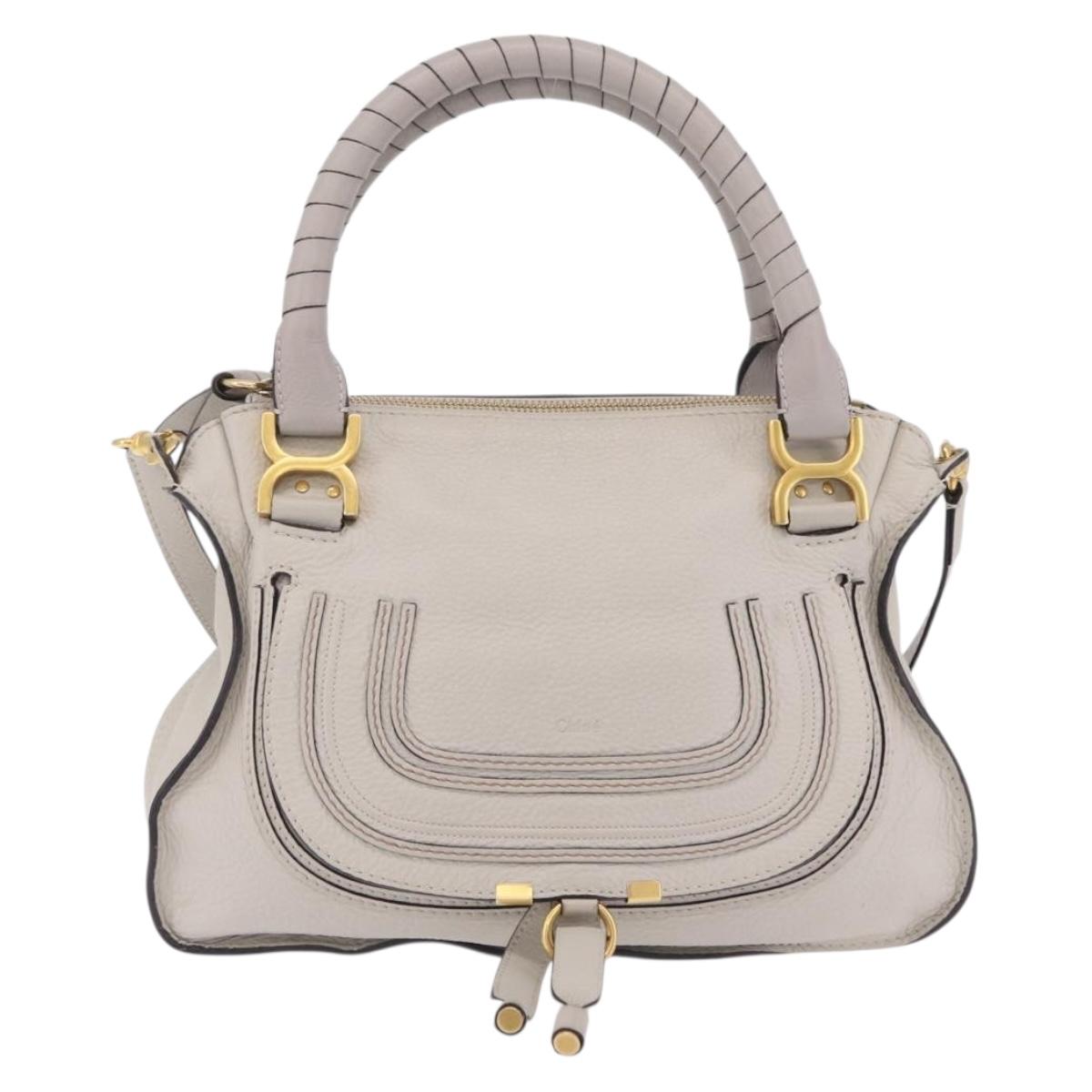Chloe Marcie Shoulder Bag Leather Gray Gold Auth 209288V