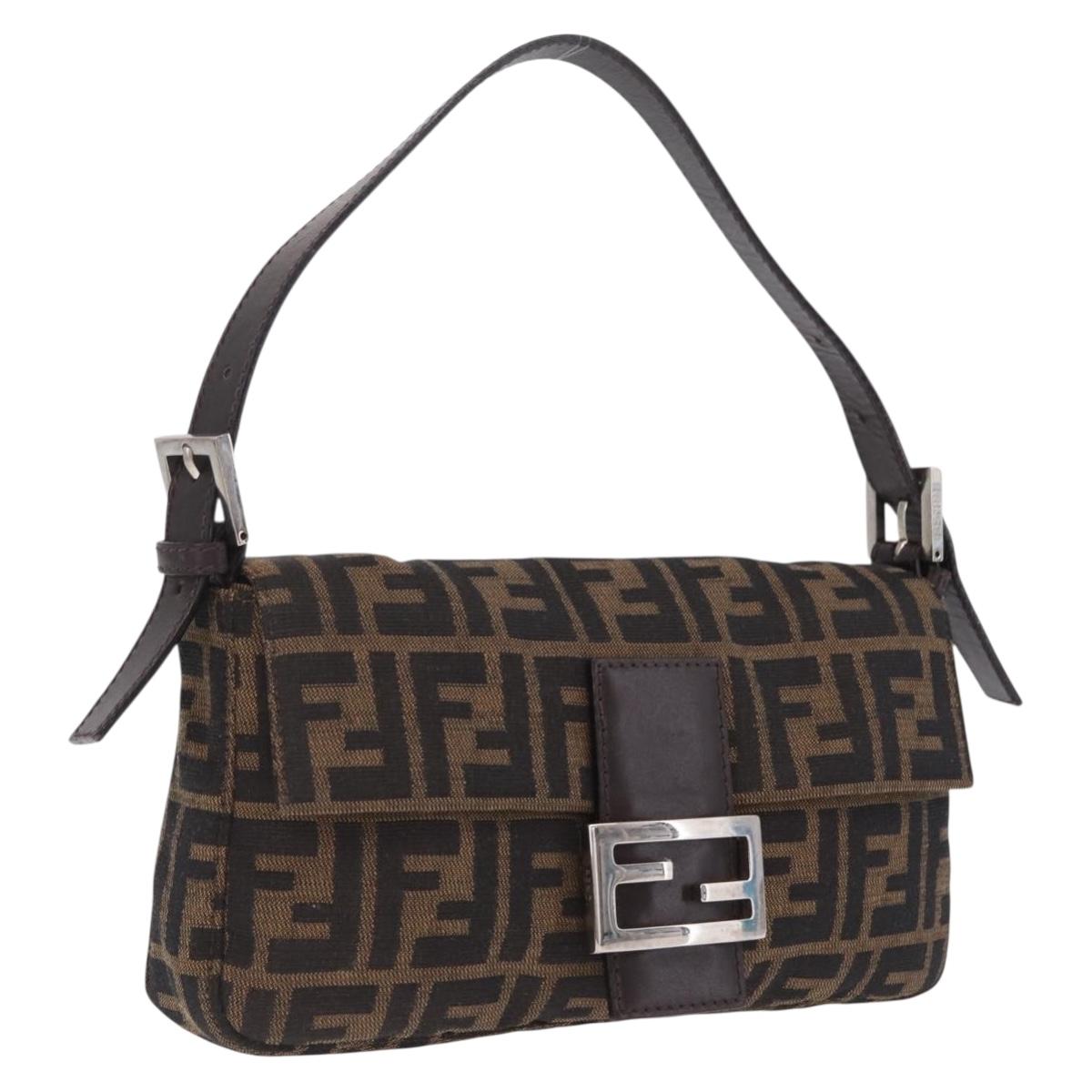 FENDI Zucca Canvas Mamma Baguette Shoulder Bag Brown Black Auth 209289V