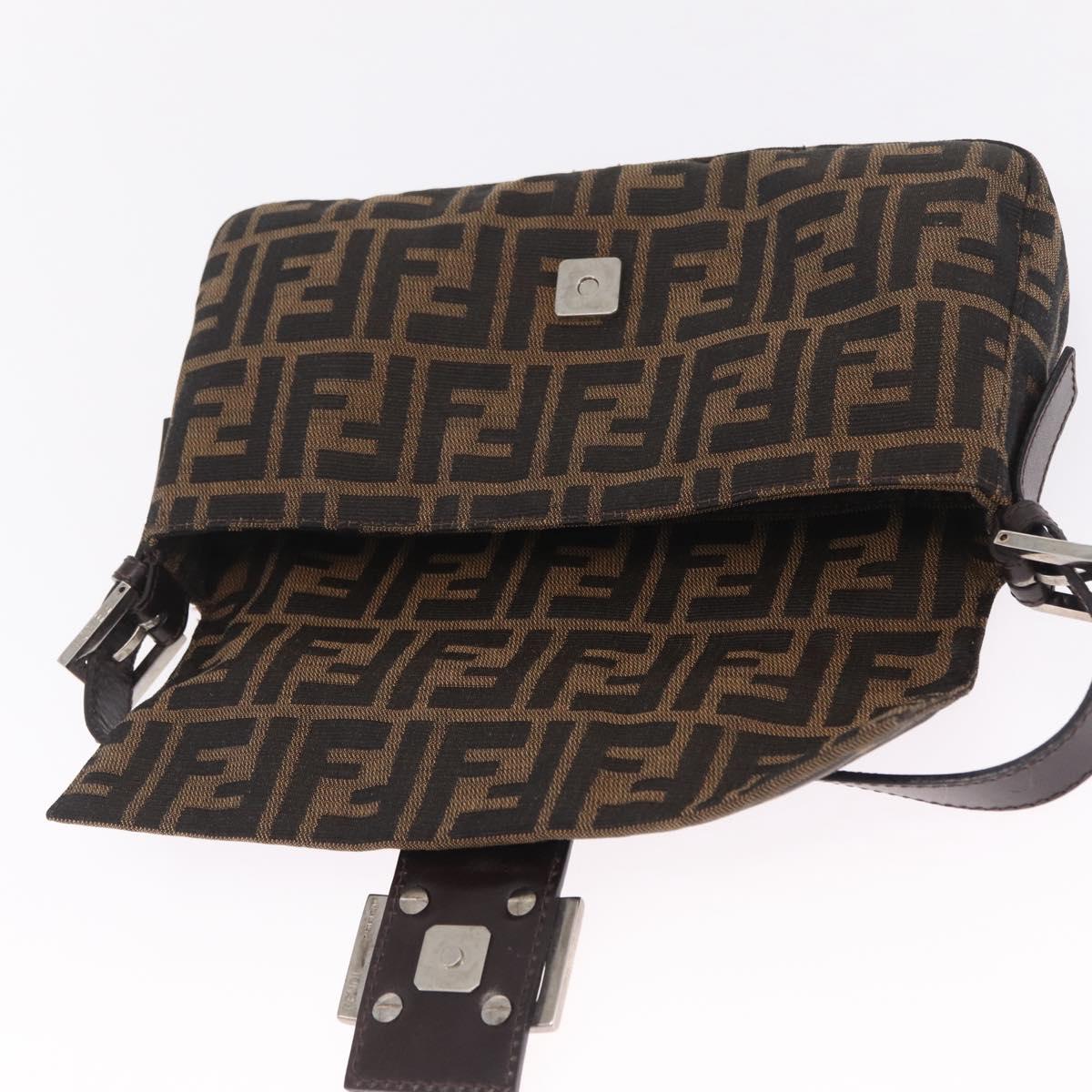 FENDI Zucca Canvas Mamma Baguette Shoulder Bag Brown Black Auth 209289V
